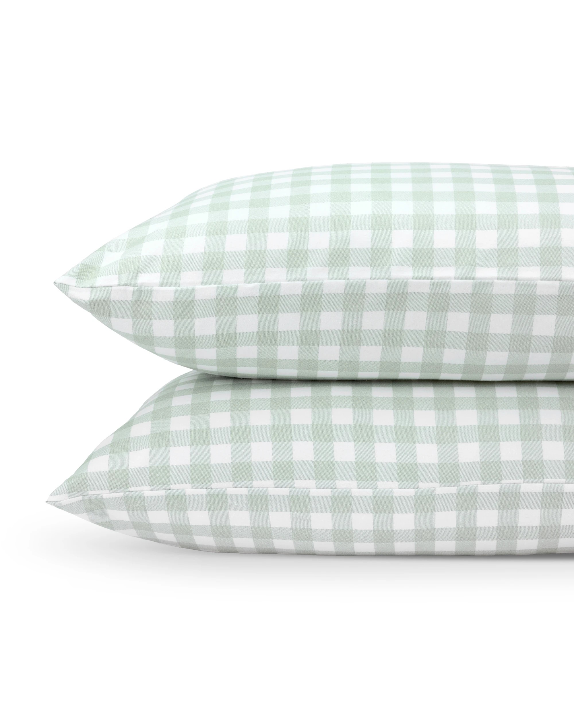 2 Gingham Cotton Flannelette Sheet Set - Double Bed, Sage, 2 of 7