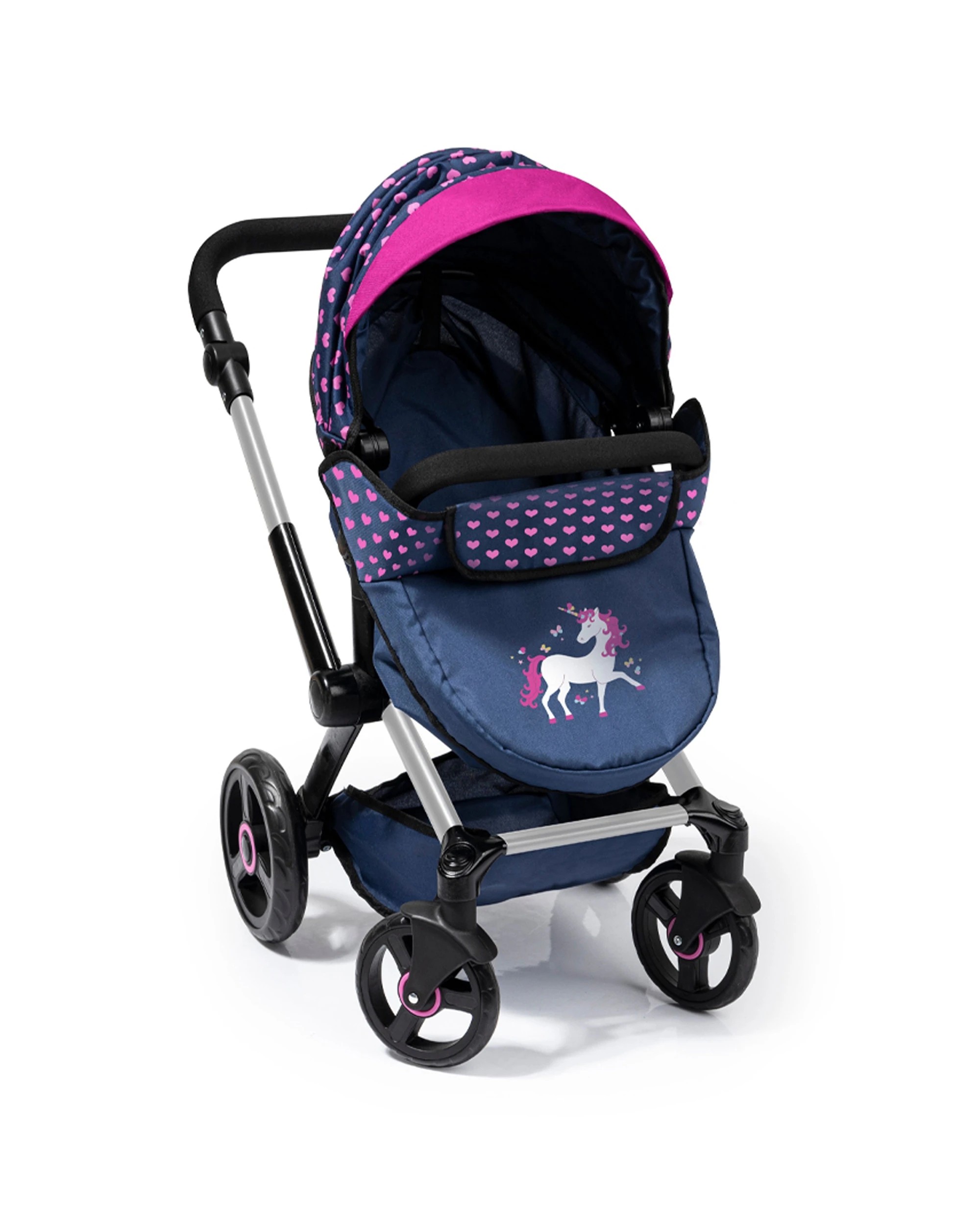 6 Bayer Xeo Compact Adjustable Doll Pram Dark Pink Heart Print Kids 3 Years+
 - Blue, 6 of 8
