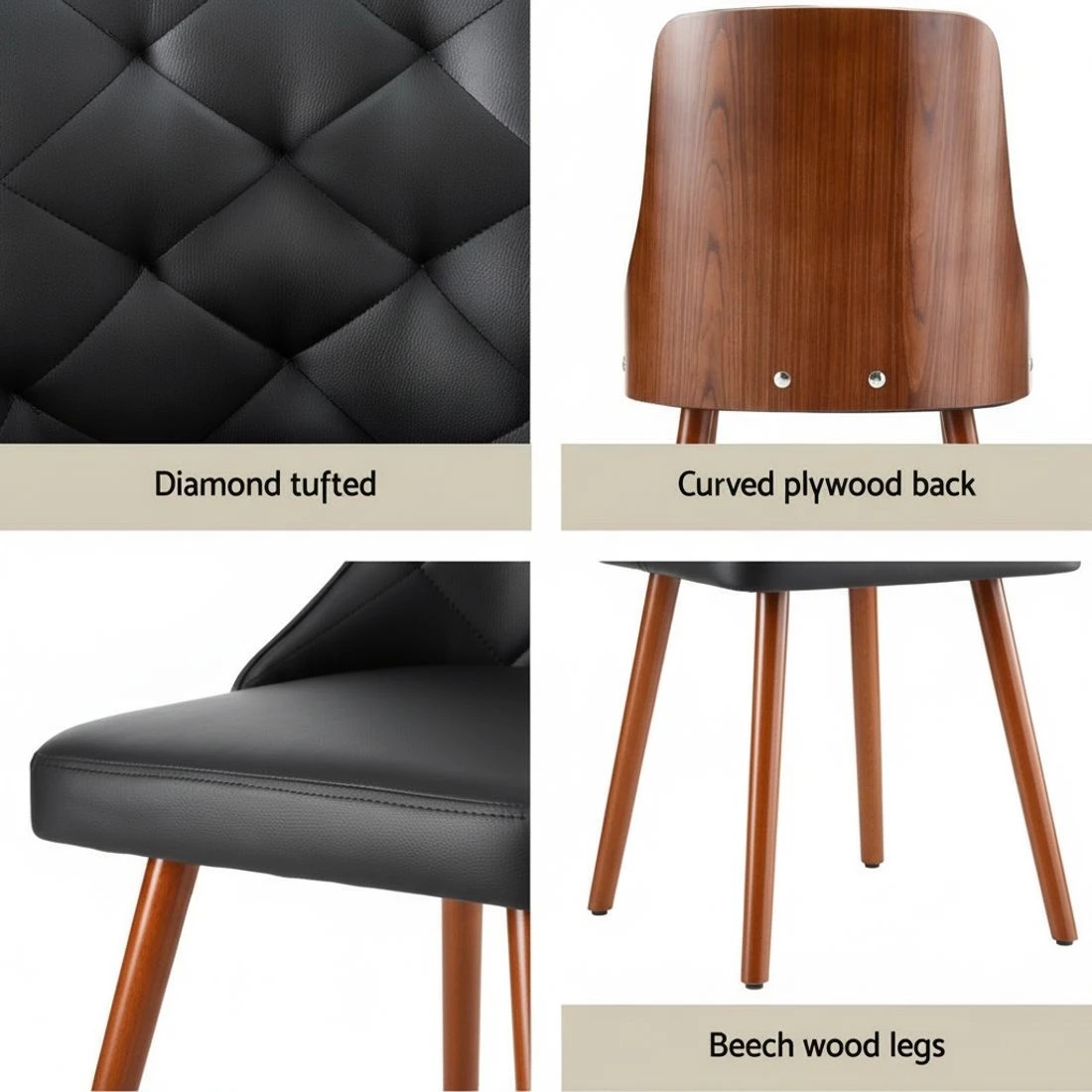 6 1 Set of 4 Artiss Dining Chairs  PU - Black, 6 of 6