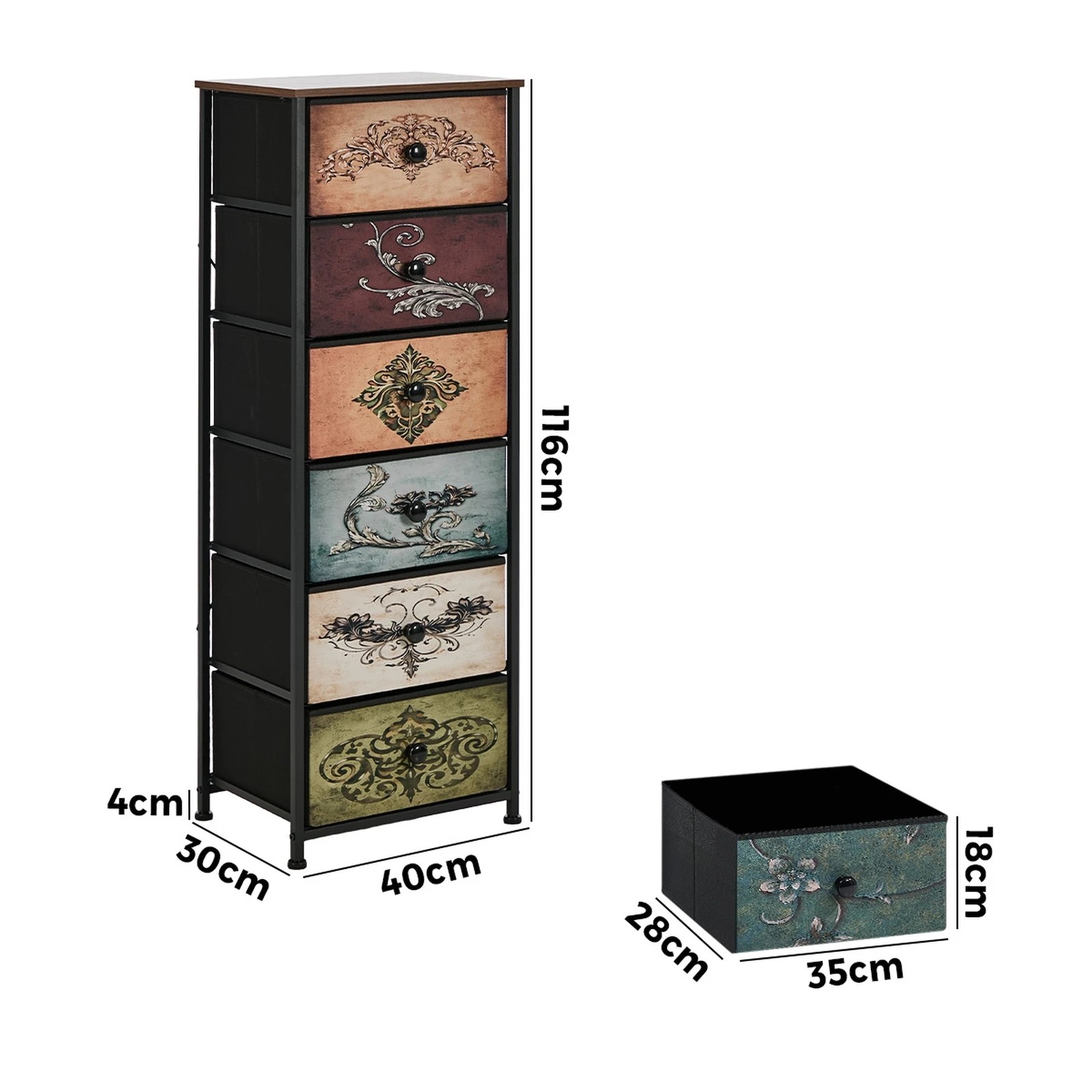 2 Oikiture 6 Chest Of Drawers Retro Tallboy Printed Foldable Fabric Drawers - Multi, 2 of 6
