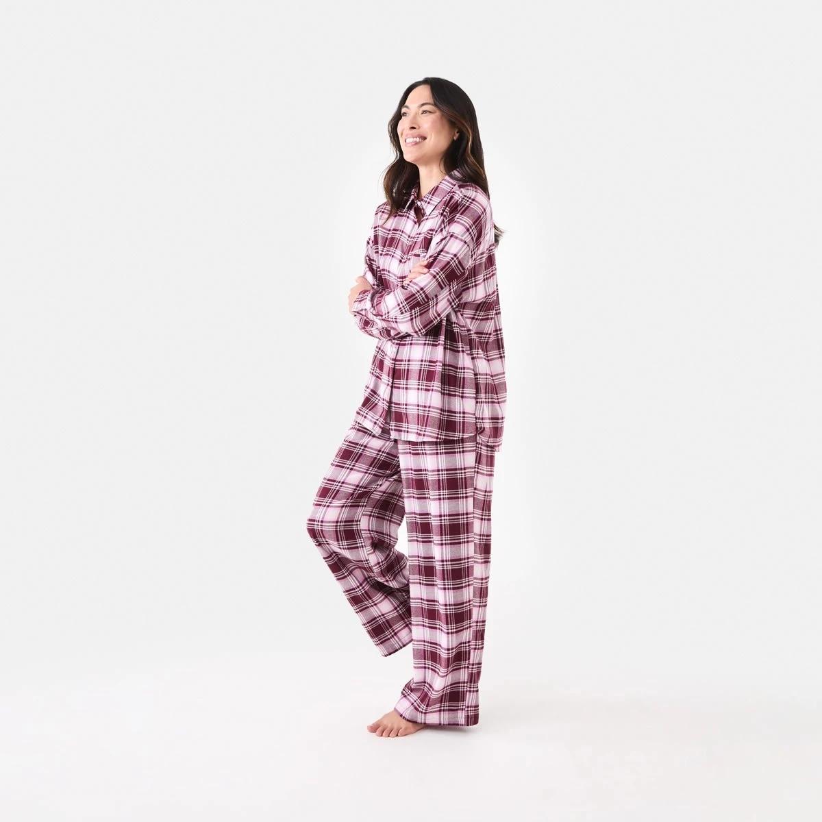 2 Relaxed Boyfriend Flannel Pyjama Set Burg Chk, 2 of 7