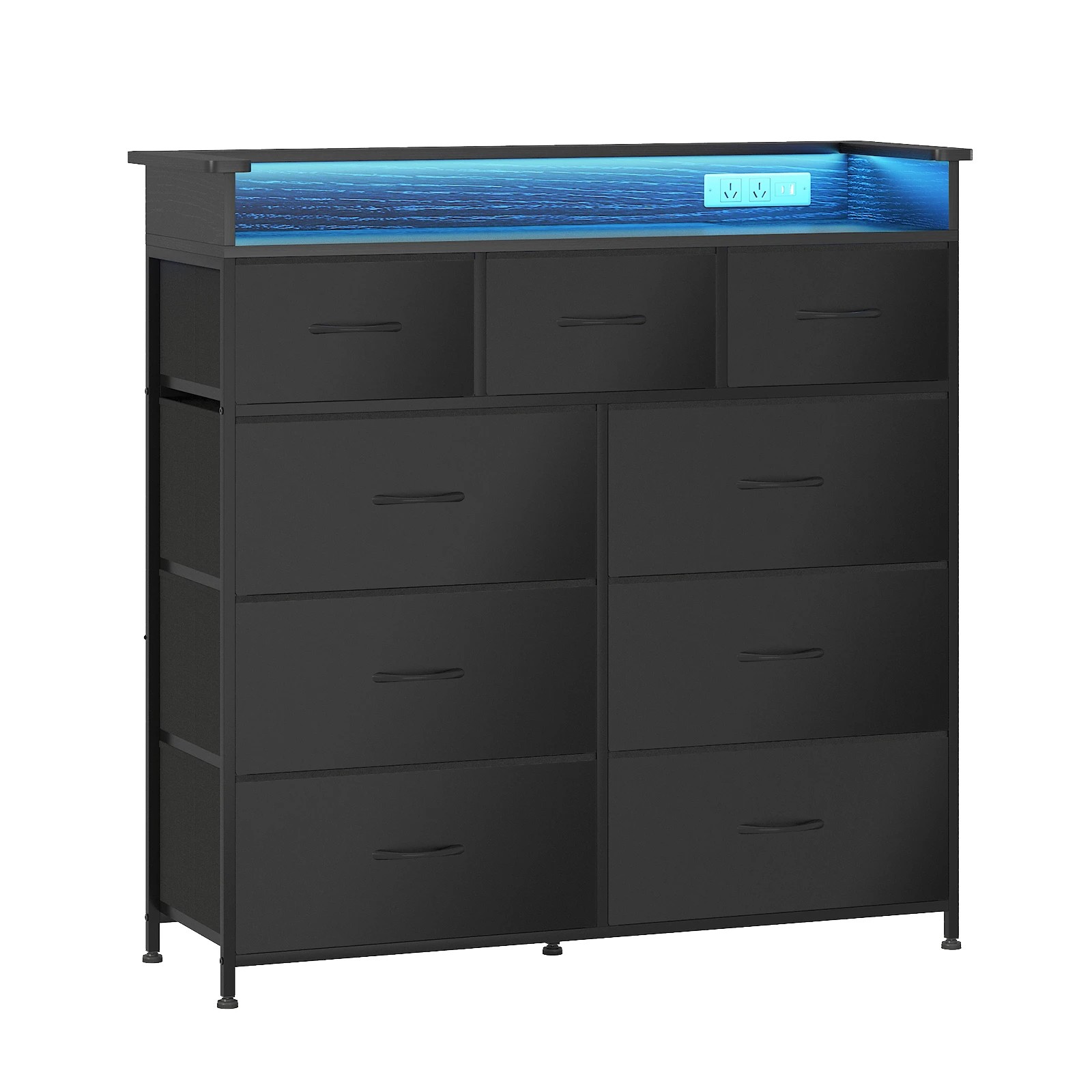 1 Advwin 9 Drawers Dresser with Open Shelf Storage Charging Station & LED Lights - Black, 1 of 8