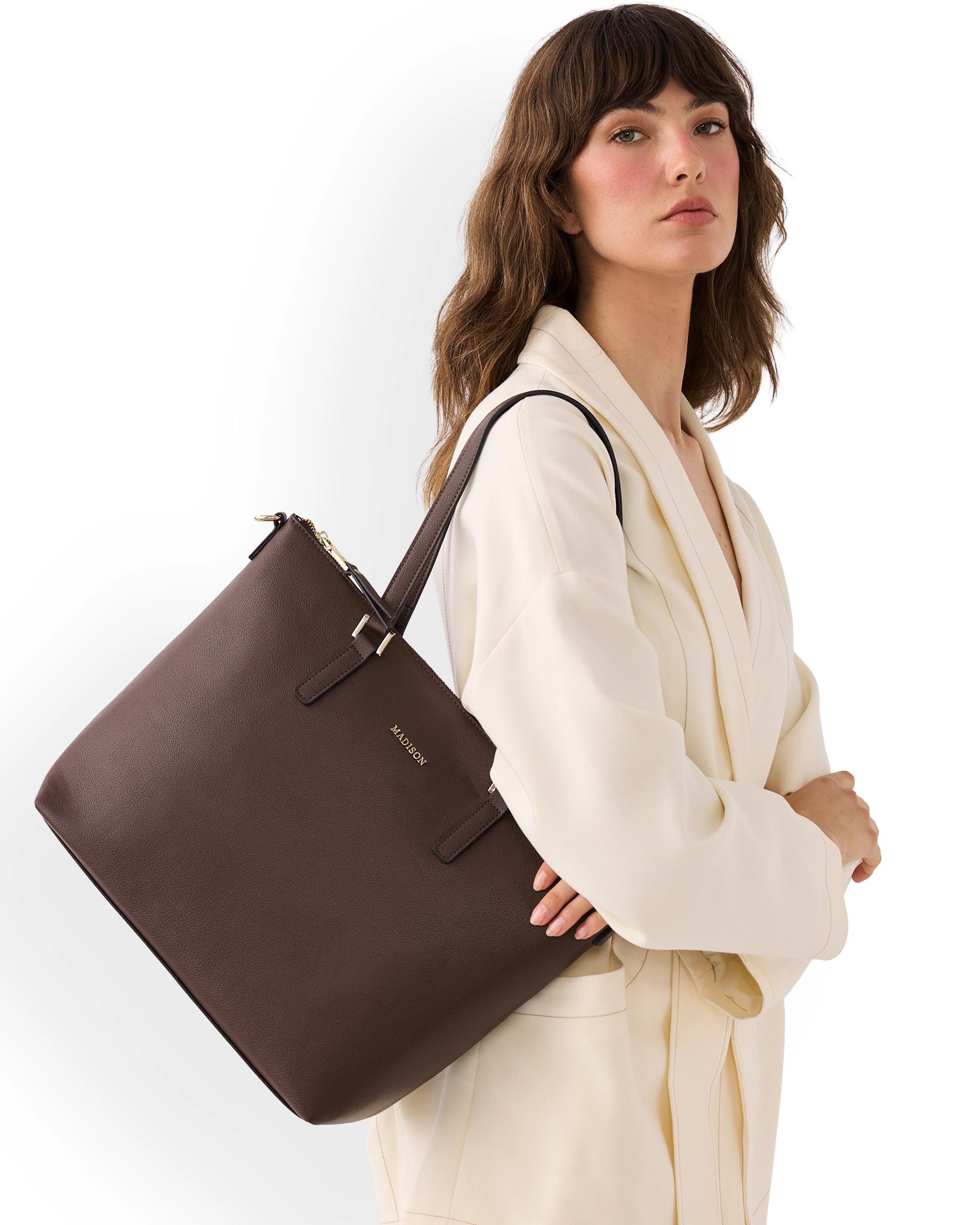 2 Madison Accessories Inga Large Tote Bag with Laptop Pocket CHOCOLATE, 2 of 8