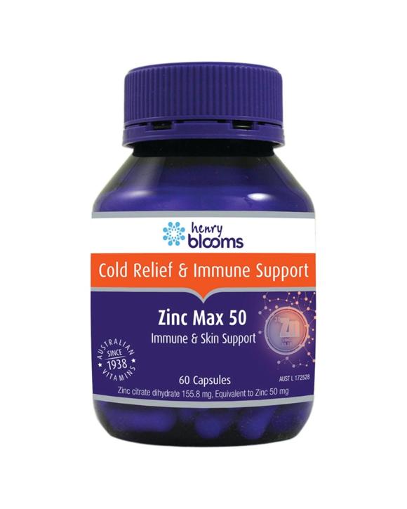 Blooms 60pc Zinc Max 50mg High Strength Immune Skin Support Capsules