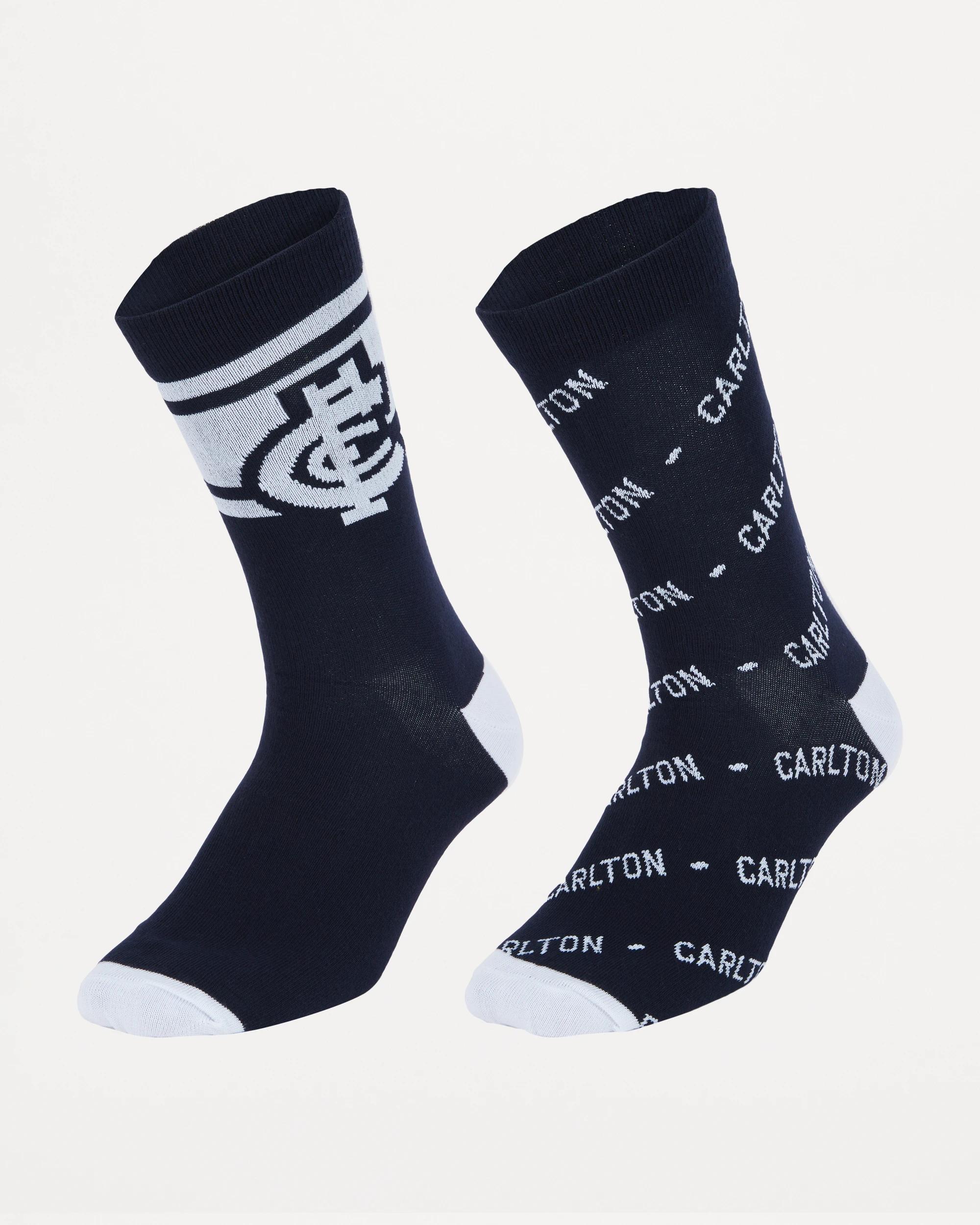 1 2 Pack Official AFL Adult Sock Set NAVY CARLTON, 1 of 3