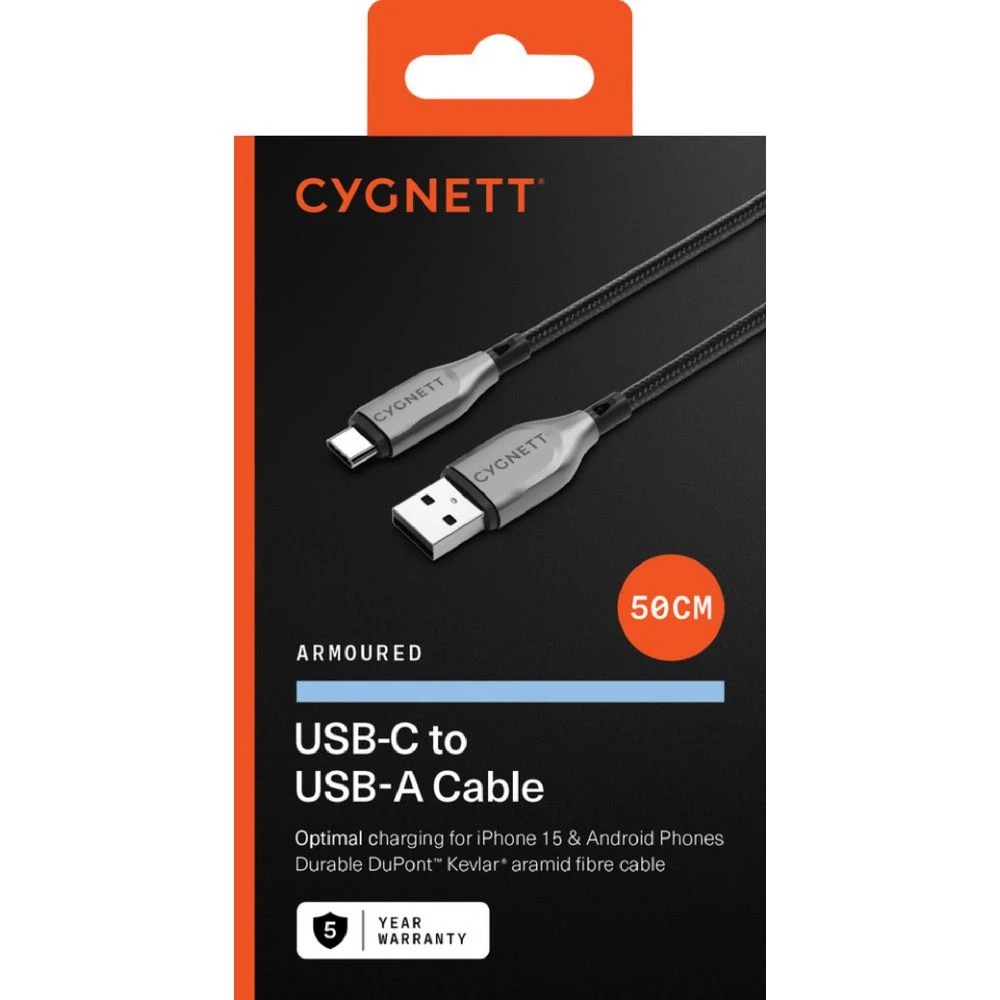 2 Cygnett Armoured USB-C to USB-A Cable 50cm Black, 2 of 3
