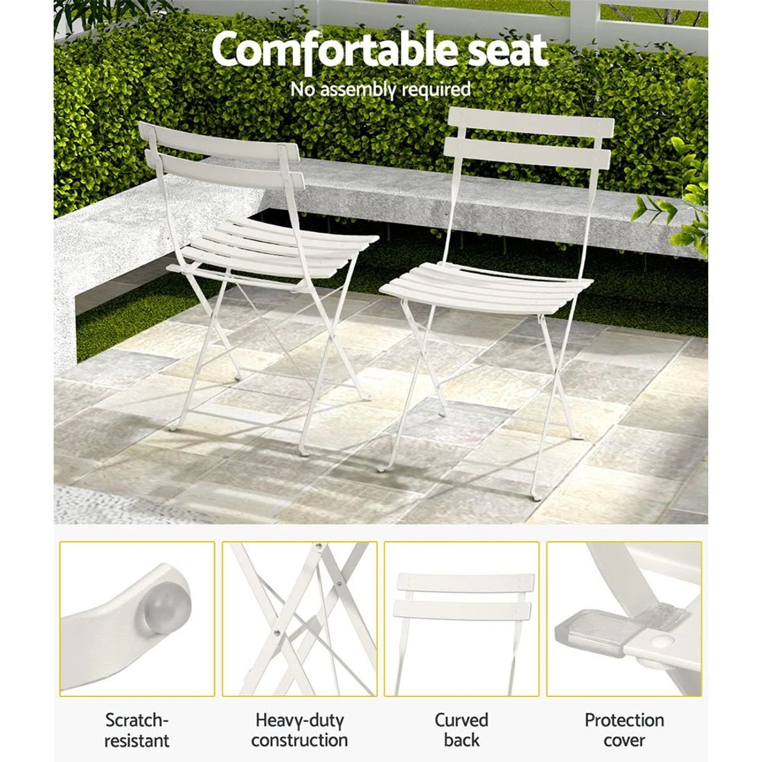 6 Gardeon 3PC Outdoor Bistro Set Steel Table and Chairs Patio Furniture - White, 6 of 6