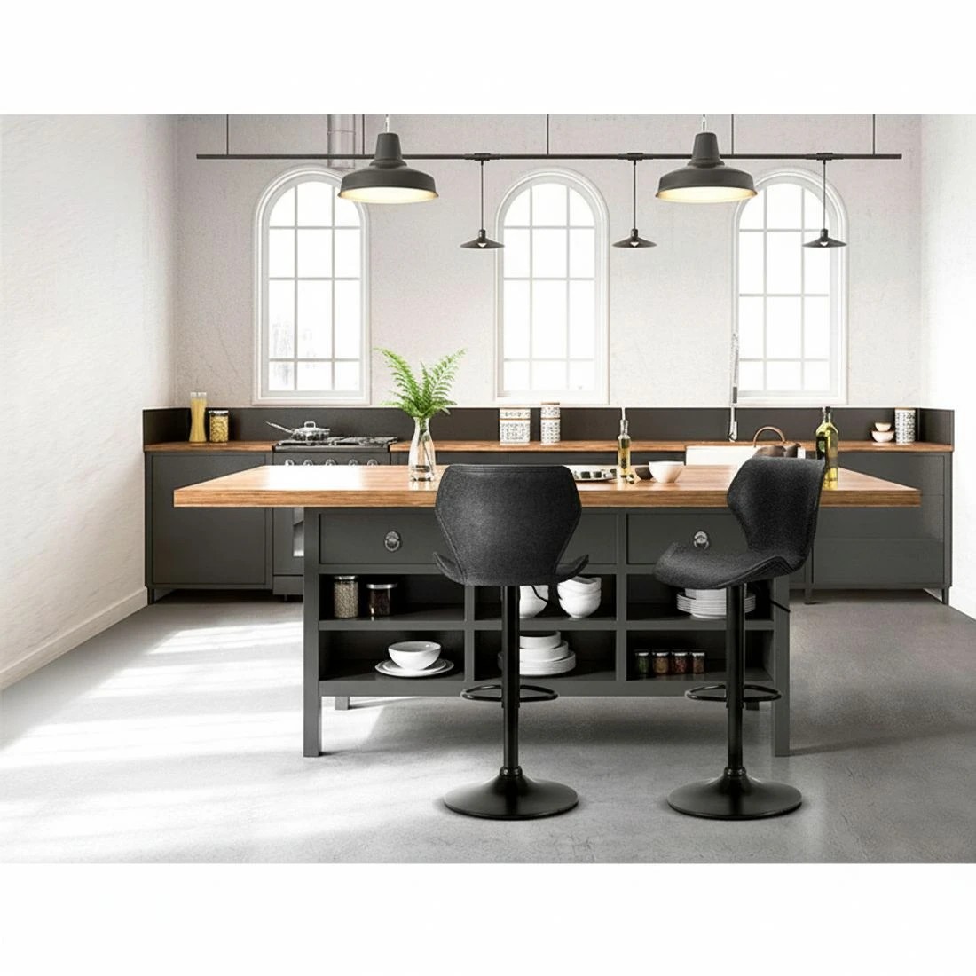 7 Artiss 2x Bar Stools Vintage Leather Gas Lift - Black, 7 of 8