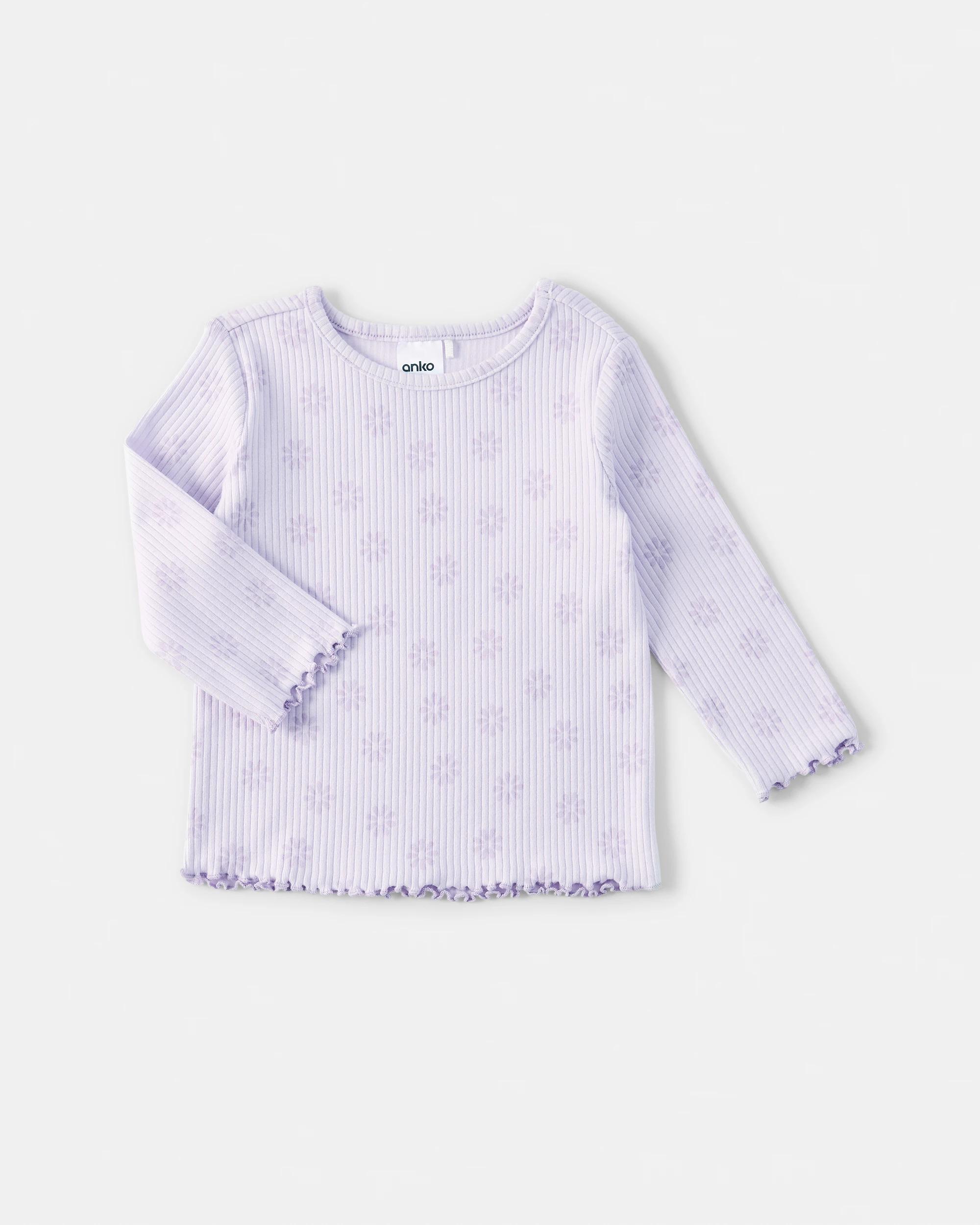 3 3 Pack Cotton Long Sleeve Ribbed T-shirt Lilc Flrl, 3 of 8