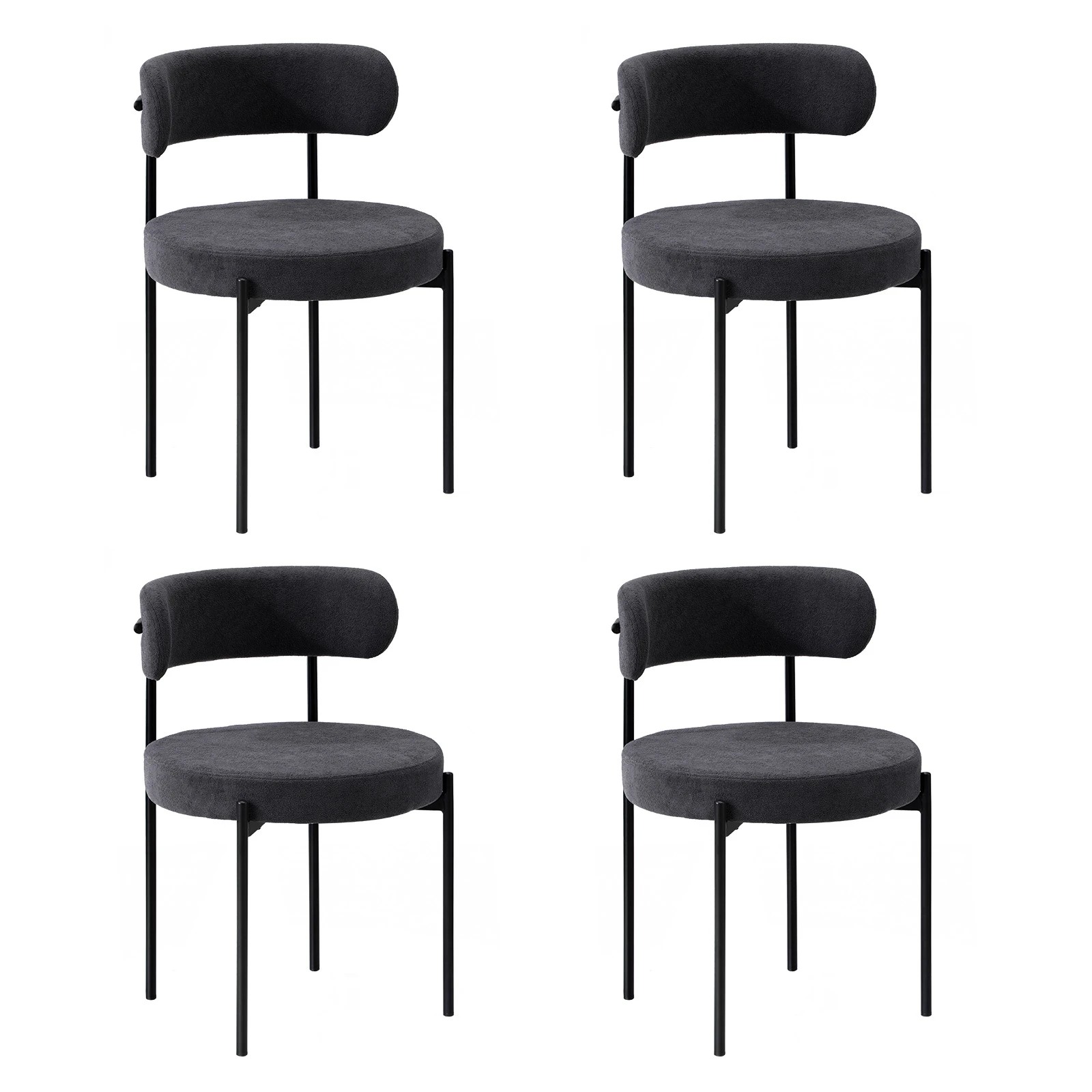 1 Oikiture 4x Dining Chair Round Boucle Kitchen Lounge Seats Backrest Dark - Grey, 1 of 9