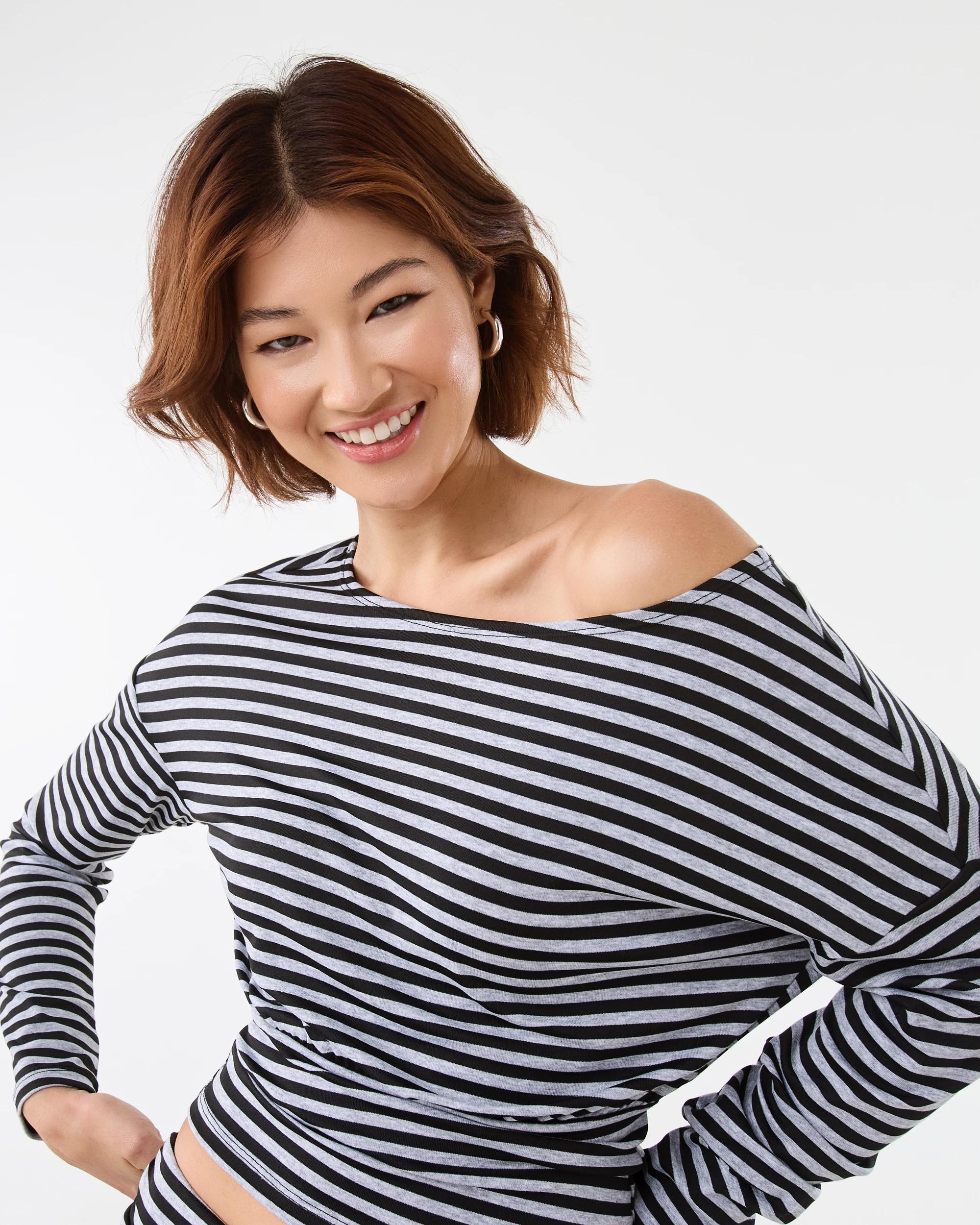 5 Long Sleeve Off the Shoulder Top Stripe, 5 of 7