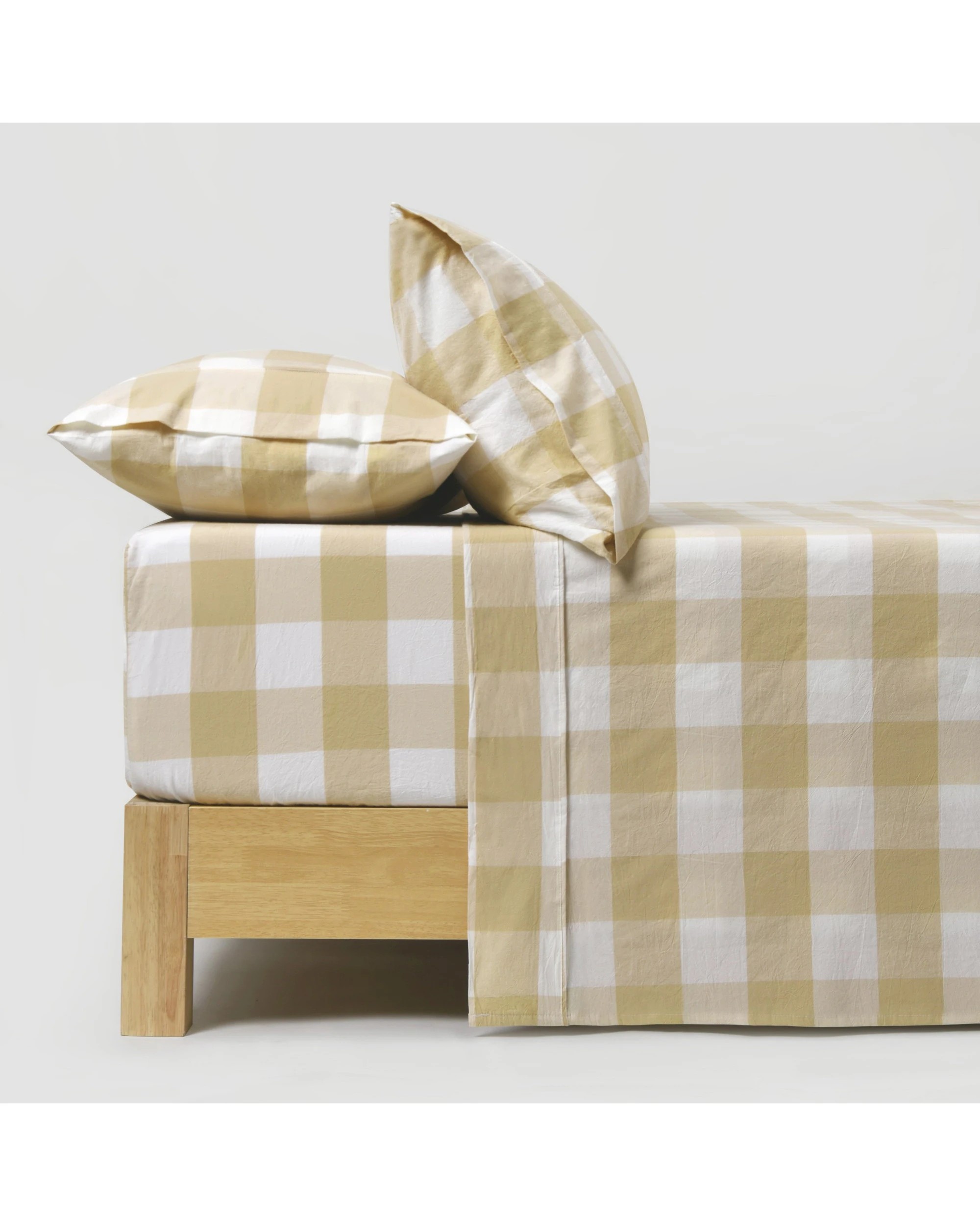 1 Dreamaker Remy Yarn Dyed Washed Cotton Checkered Sheet Set - King Single Bed - Sand, 1 of 7