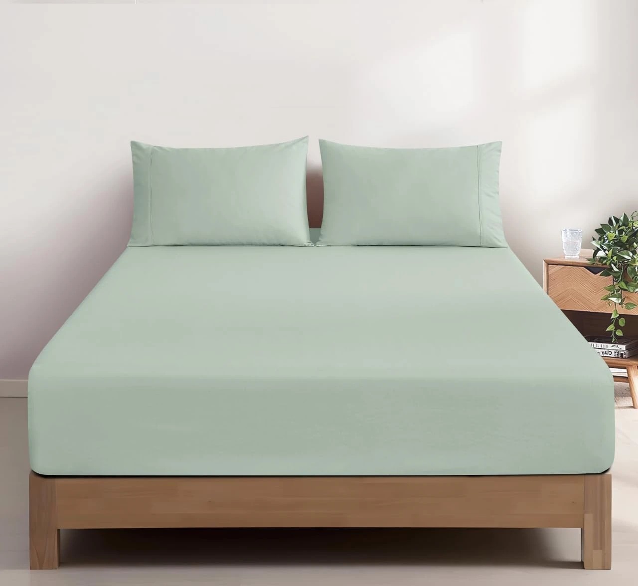 1 Gioia Casa Vintage Washed Cotton Fitted Sheet Set Soft Breathable - King Bed - Sage, 1 of 4