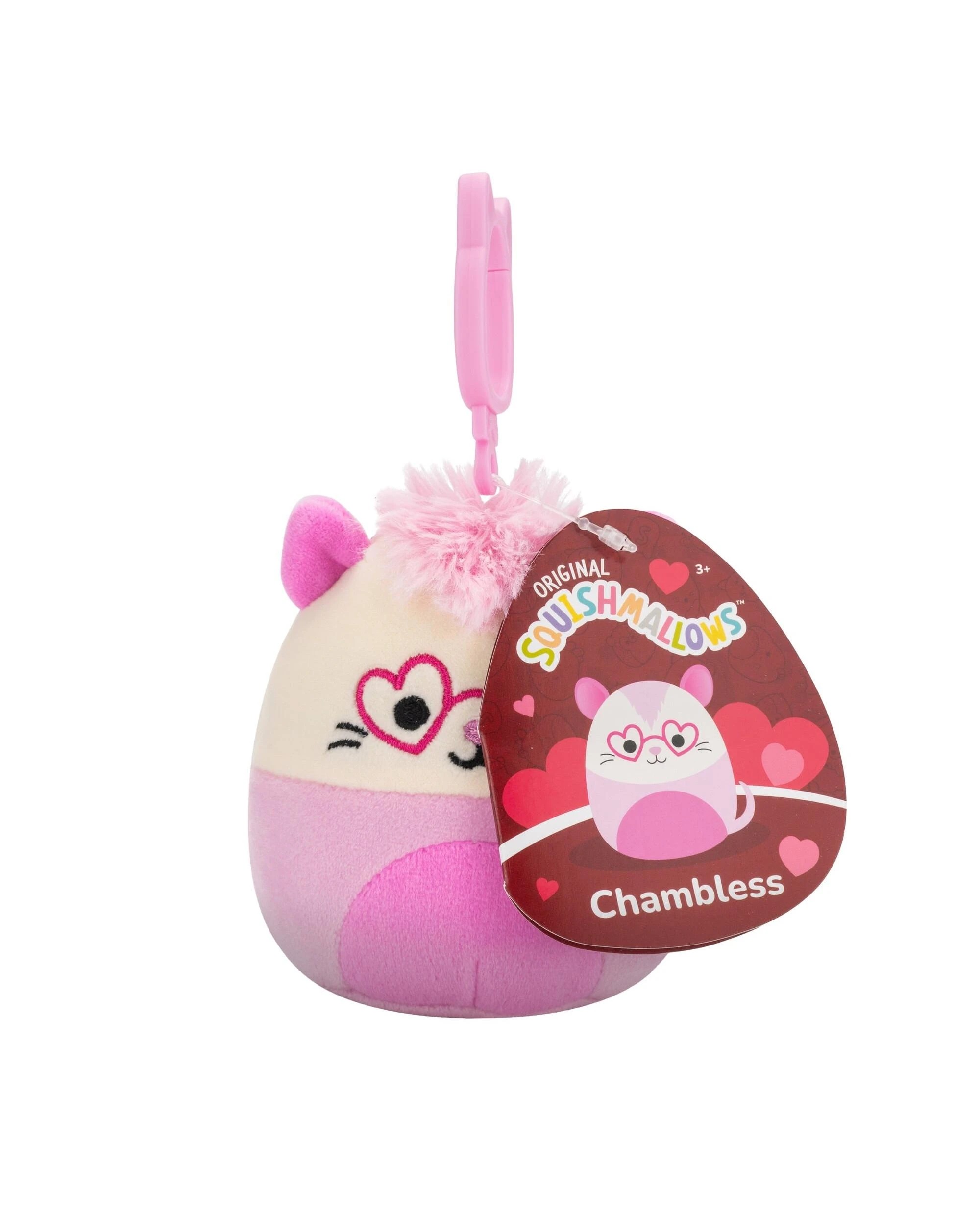 2 Squishmallows Valentines Chambless the Possum 3.5 inch Clip-On Plush - Multi, 2 of 6
