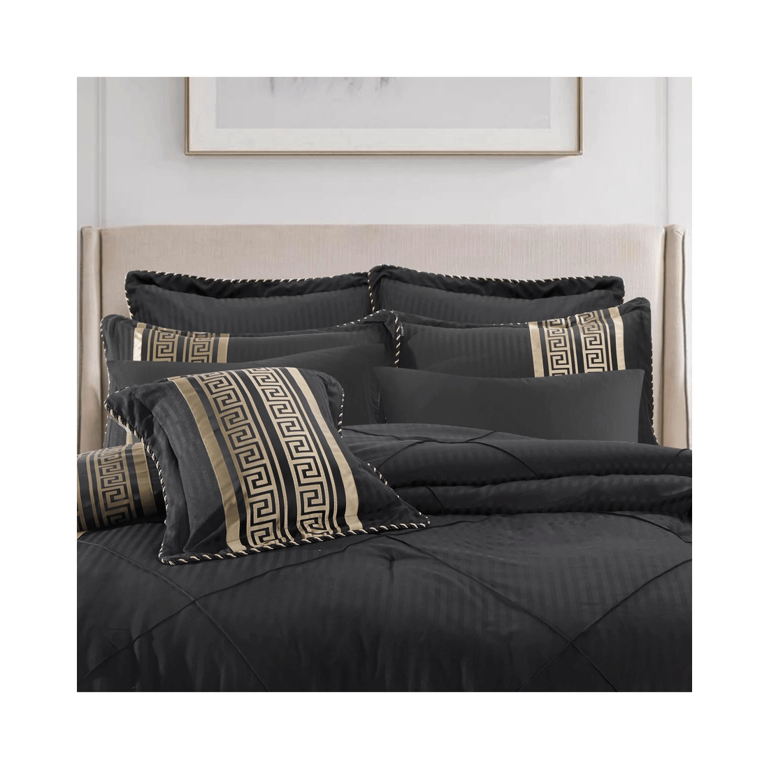3 Bianca Bedding Raffaello Black and Gold 6-Piece Quilted Comforter Set, Queen - Black, 3 of 7