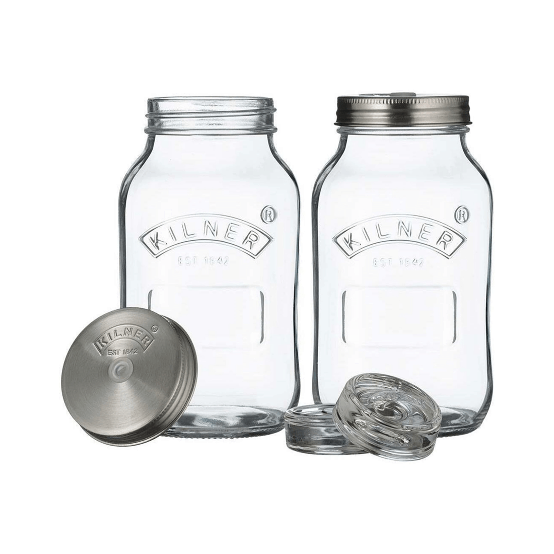 2 Kilner 2pc 1l Fermentation Jar Set With Lids And How-to Guide For Fermenting
 - Plain, 2 of 3