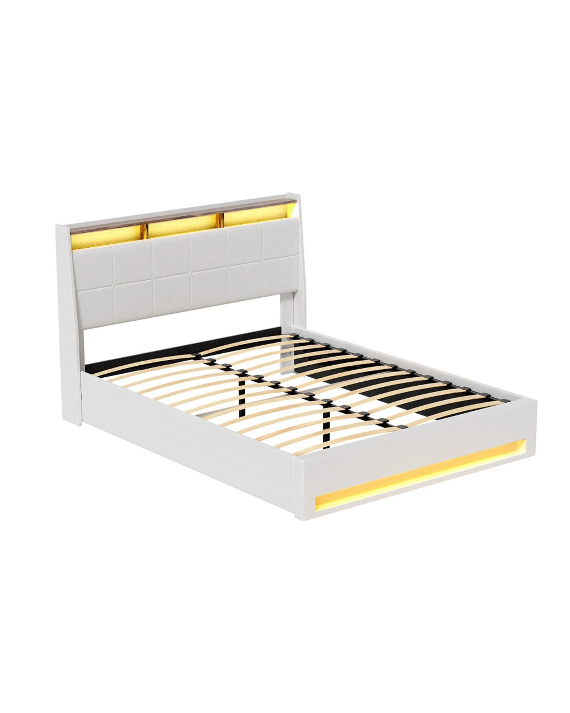 1 Artiss Bed Frame Gas Lift Led - Double
 - White, 1 of 3