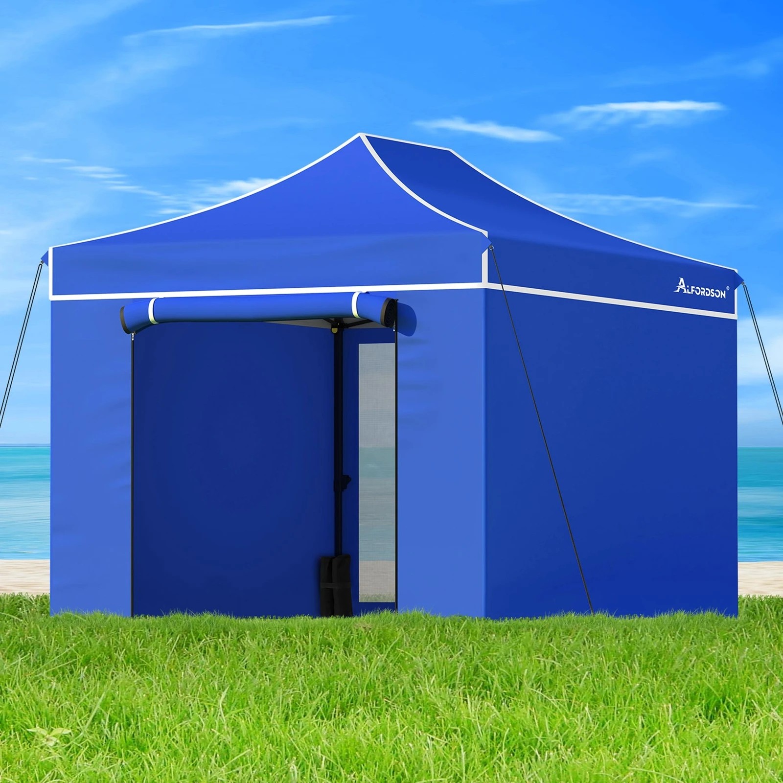 2 Alfordson Pop Up Marquee Side Wall Portable 3x4.5m Gazebo - Blue, 2 of 10