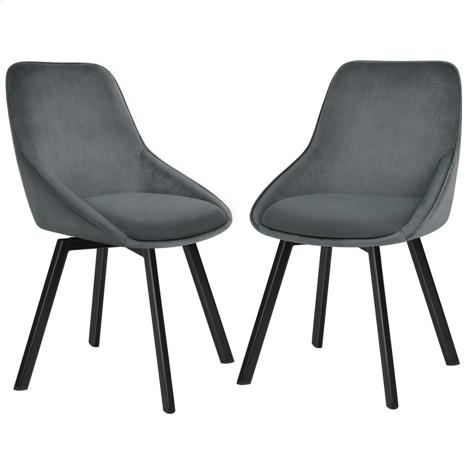 1 Alfordson 2x Dining Chairs Accent Kitchen Swivel Lounge Padded Seat Velvet - Grey, 1 of 9