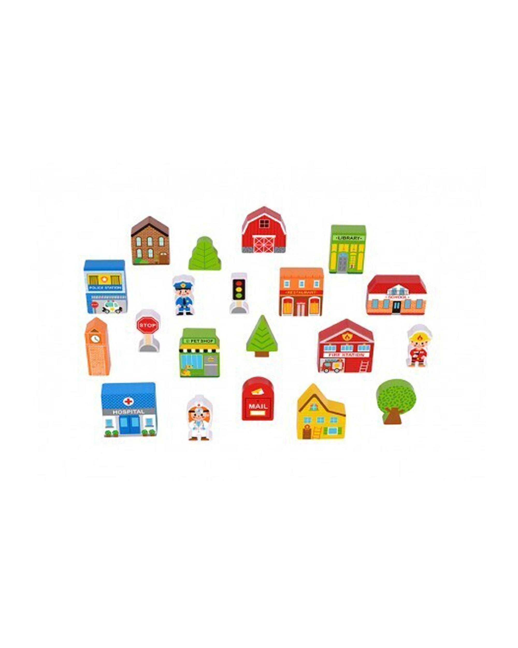 3 Tooky Toy 21pc Town Play Set Wooden Case Kids Pretend Playset Toys - Multi, 3 of 7