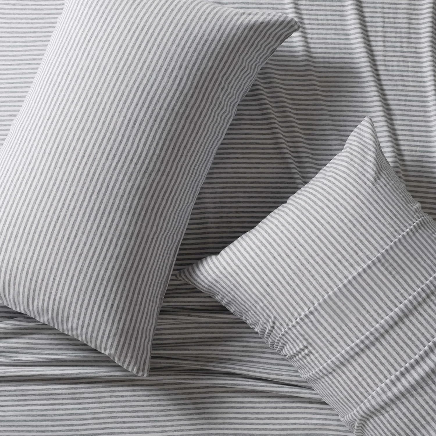 1 Gioia Casa 2-Pack Jersey Cotton Standard Pillowcases Soft Breathable Stretchy - Grey Stripe, 1 of 4