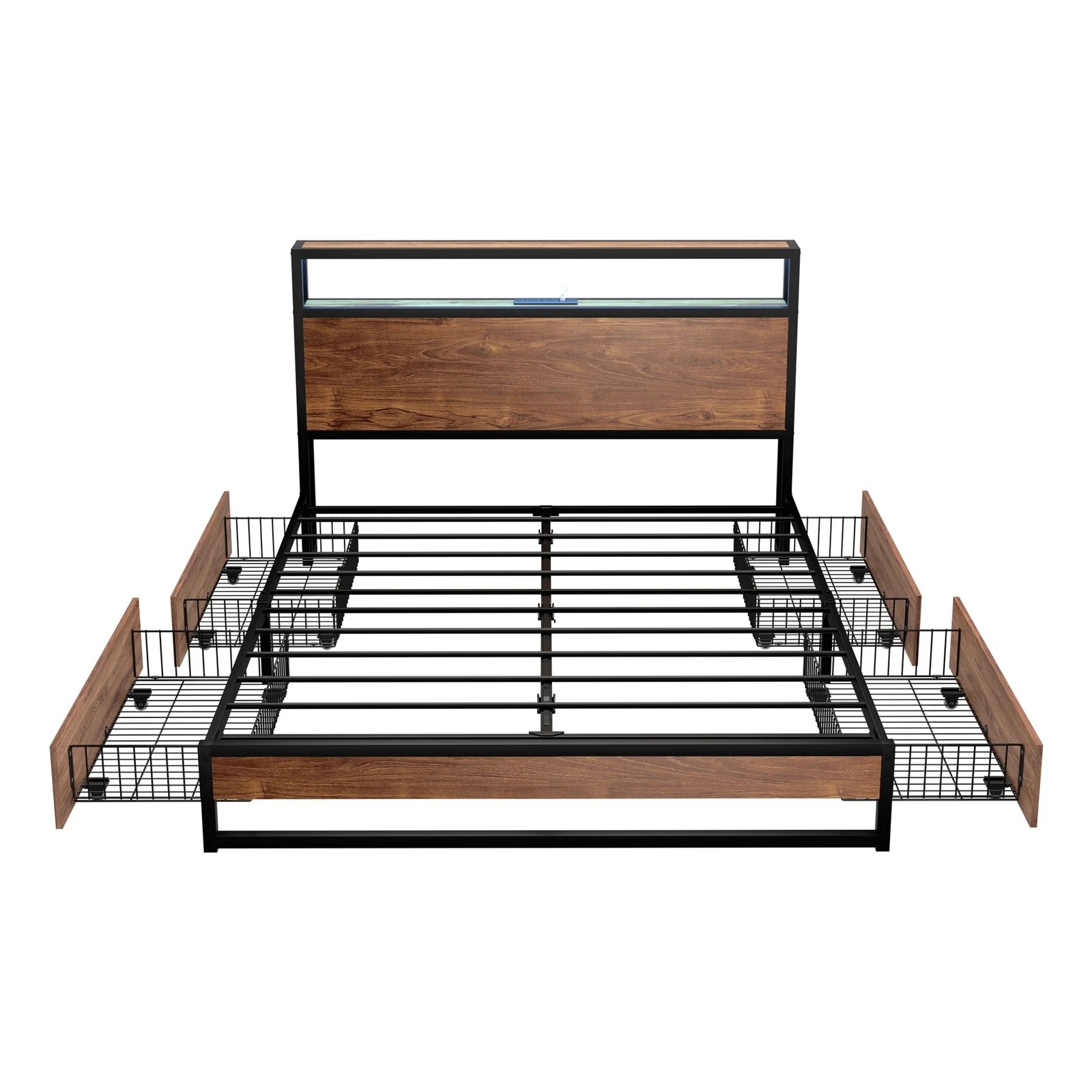 7 Oikiture Metal Bed Frame Queen Size With Led Headboard Storage Drawers Usb
 - Black, 7 of 7