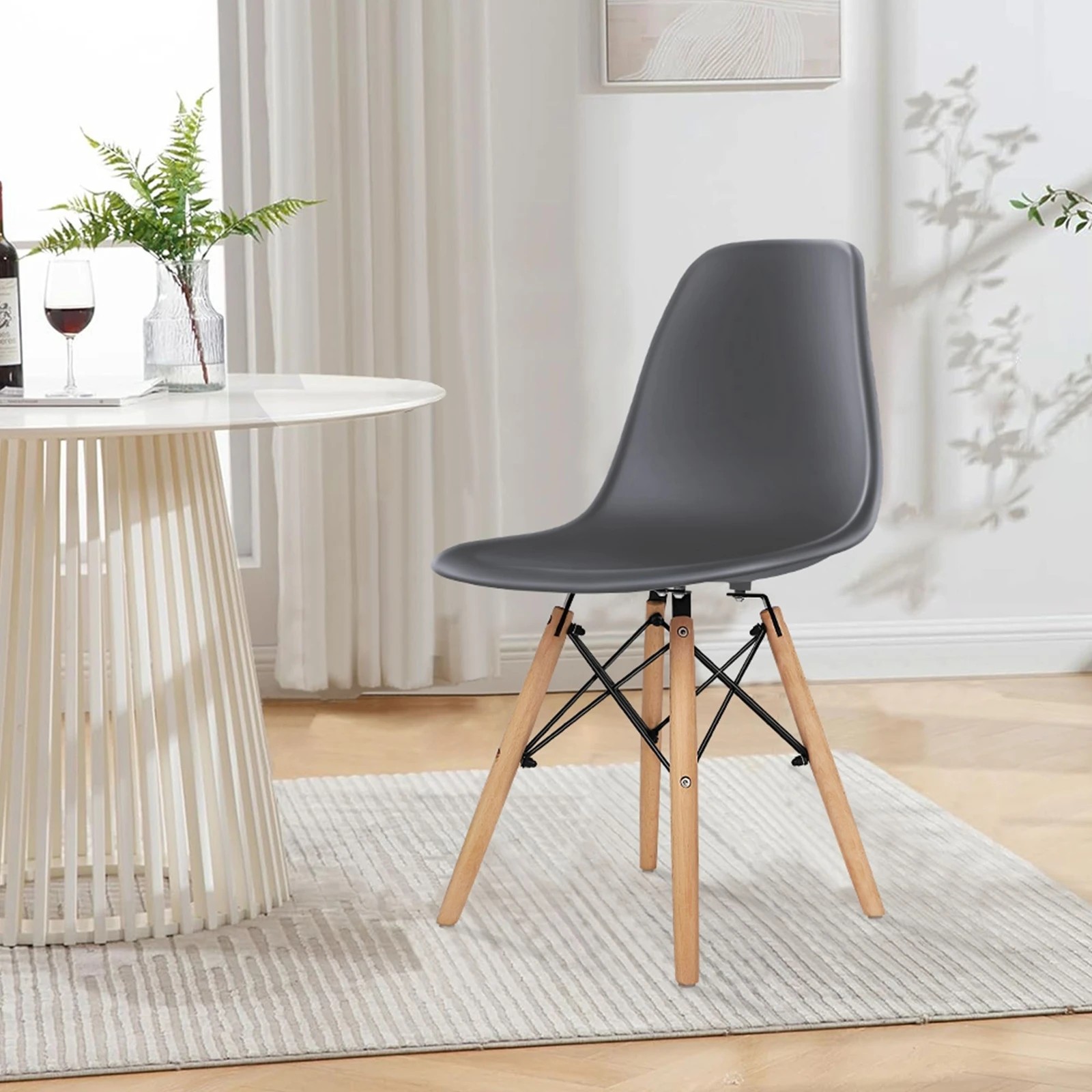 4 Alfordson 4x Dining Chairs Retro Steel Kitchen Lounge Cafe Solid Wood - Grey, 4 of 10