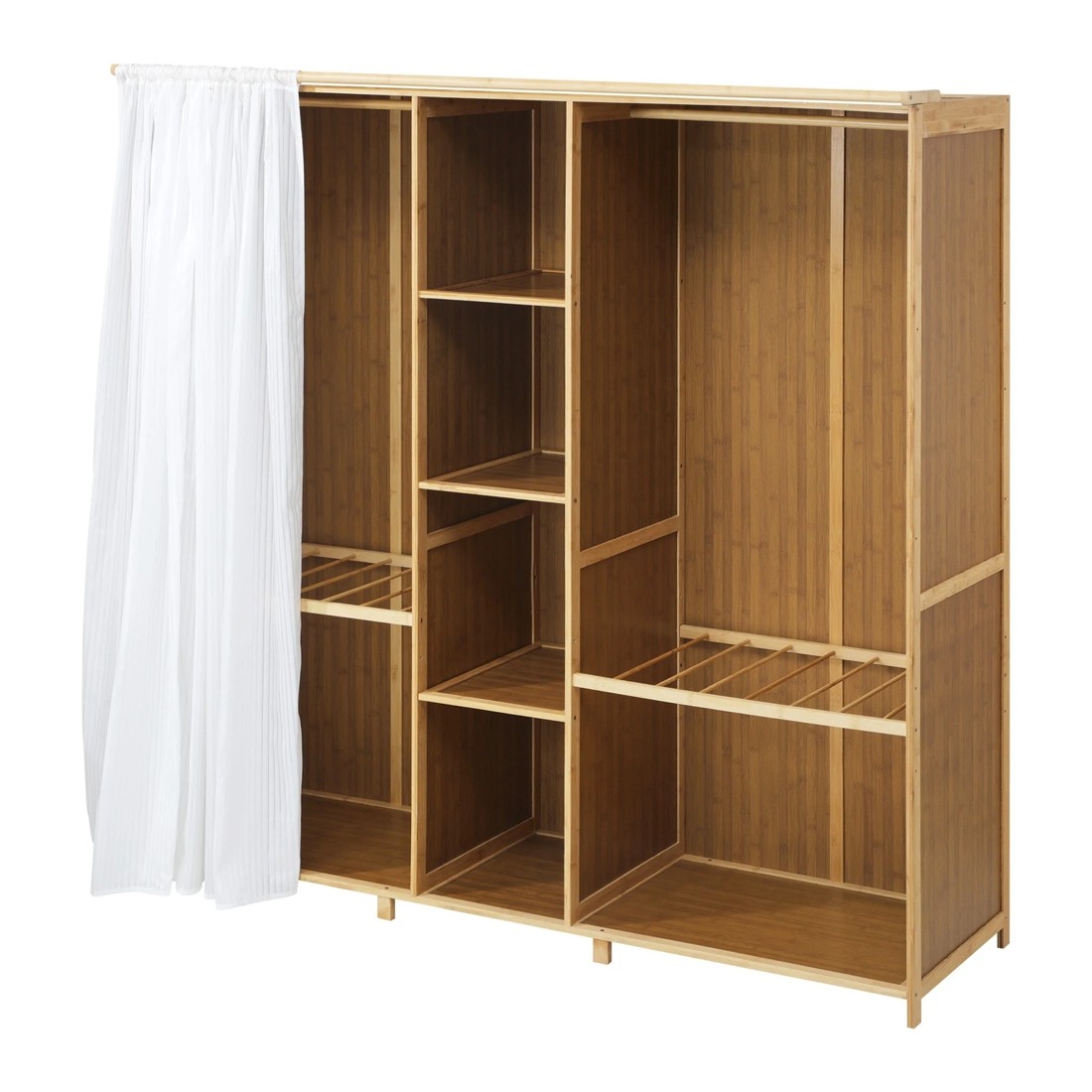 7 Oikiture Open Wardrobe Clothes Storage Stand Hanging Rail Bamboo Cupboard
 - Natural, 7 of 10