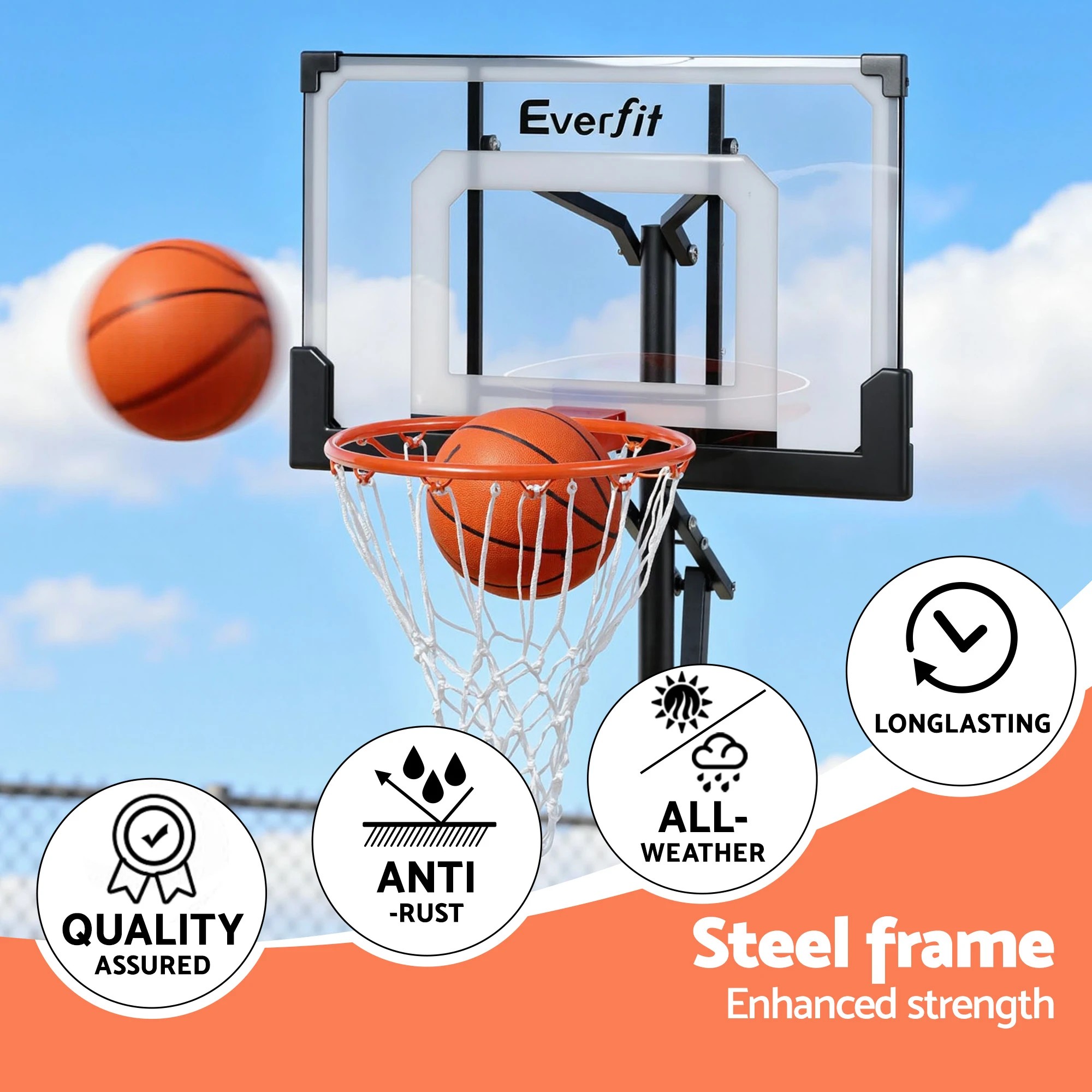 3 Everfit Portable Basketball Hoop Adju Pool Goal System Backyard 1.05M 2.1M - Black, 3 of 4