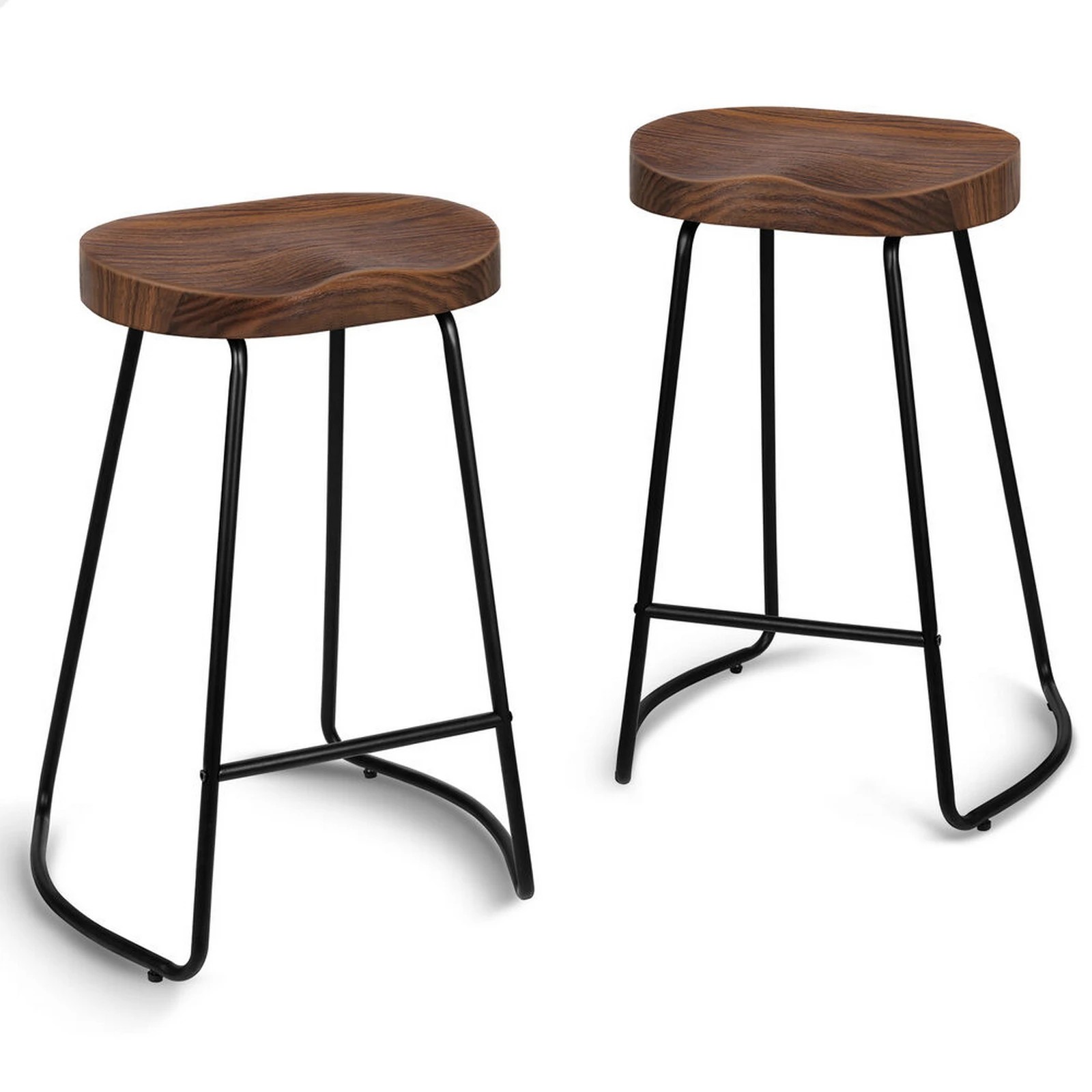 1 Alfordson 2x Bar Stools 65cm Tractor Kitchen Wooden Vintage Chair - Brown, 1 of 10