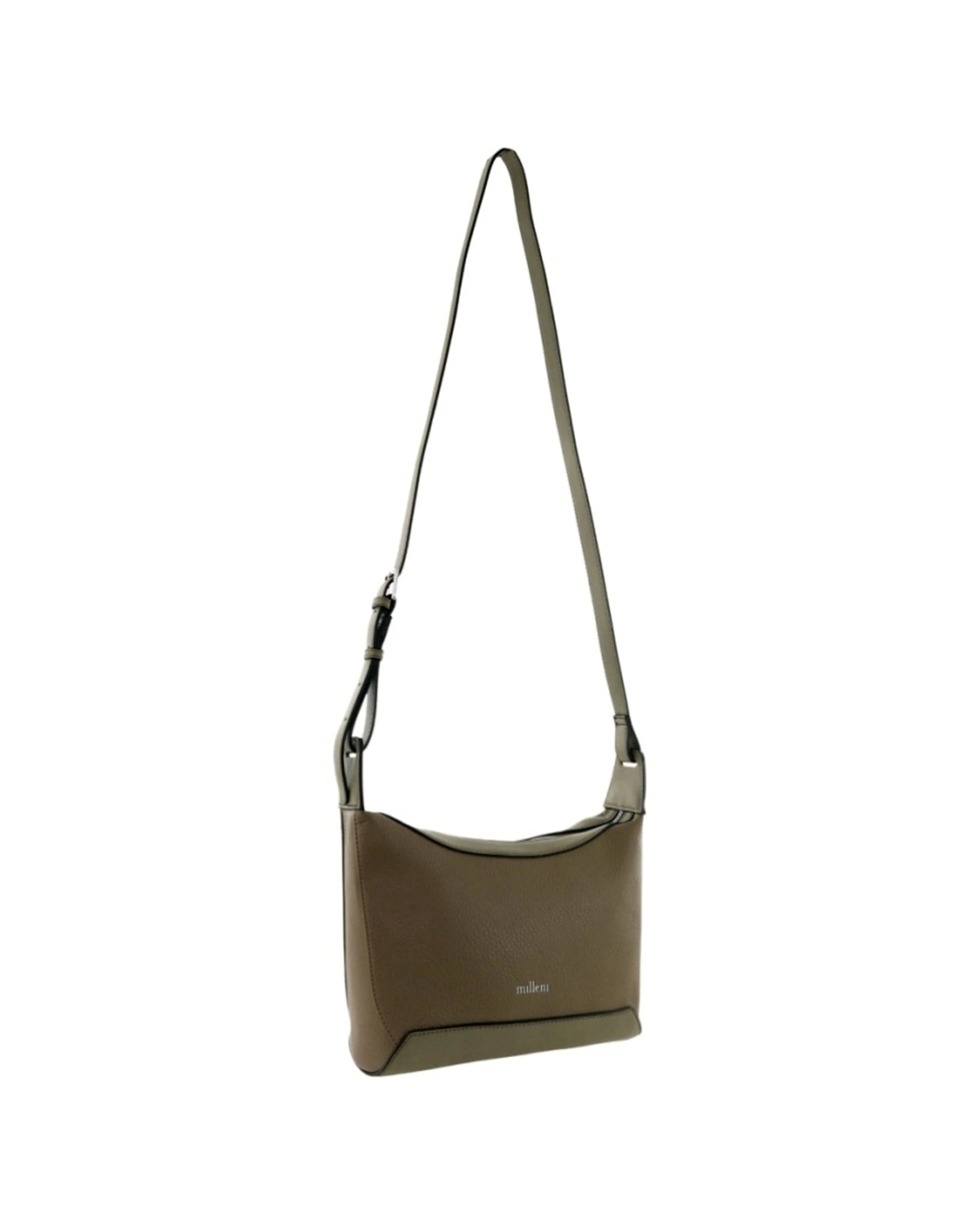 1 Milleni Vegan Leather Shoulder Bag W/ Adjustable Strap Hardware Design 27cm Compact Size - Brown, 1 of 5
