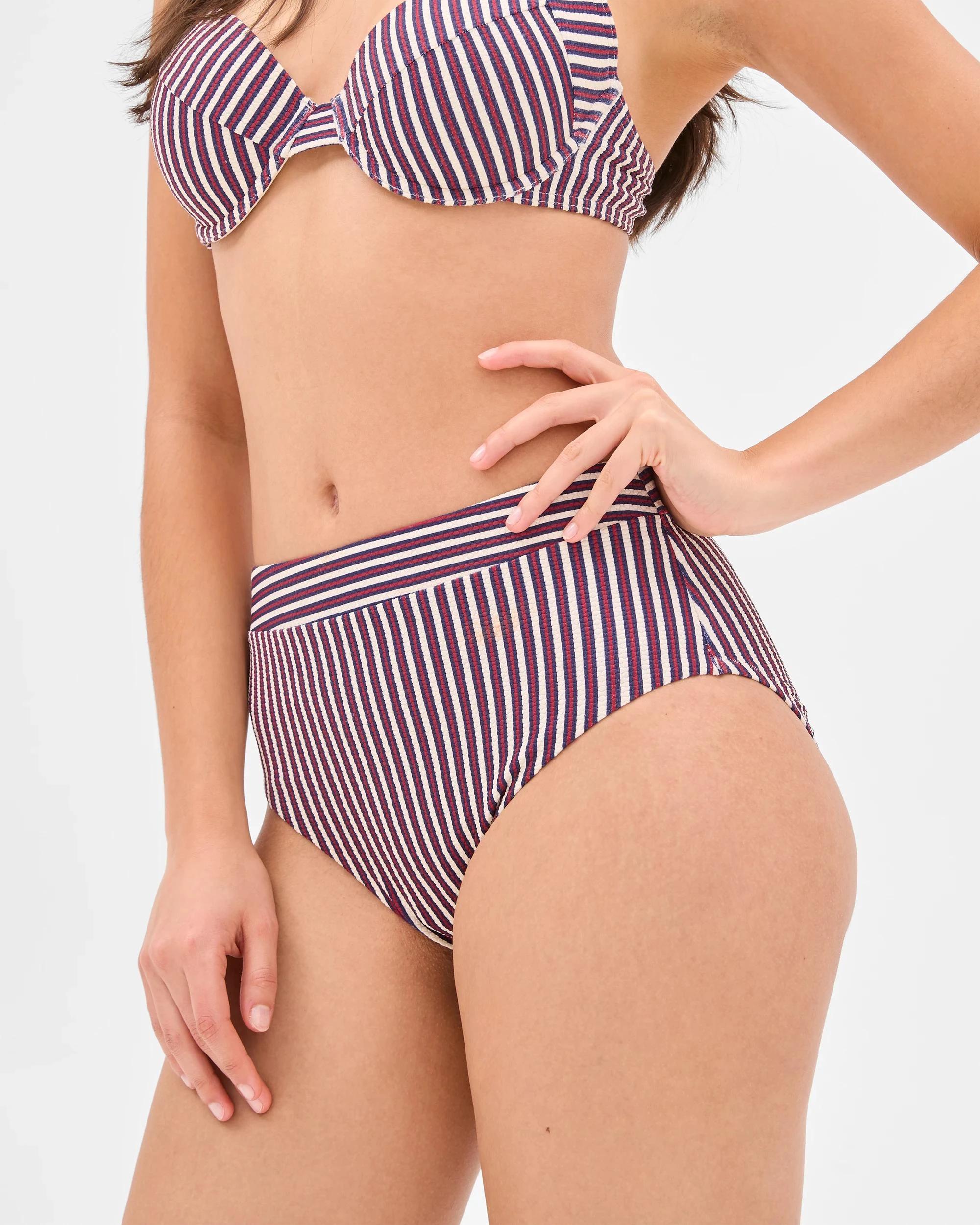 3 Target Resort High Waisted Honeycomb Bikini Bottoms - Shape Your Body NAVY/RED STRIPE, 3 of 10