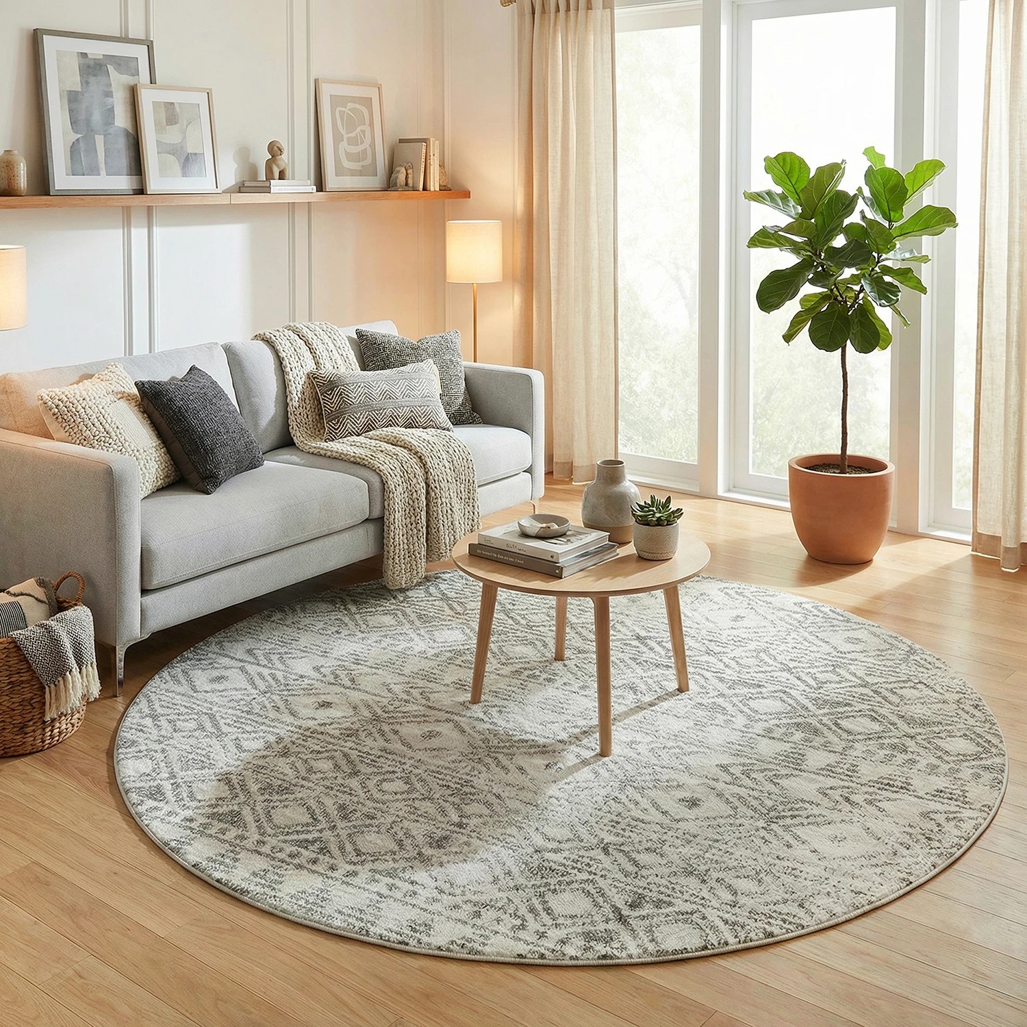 1 Common Ground Rugs Bluebay 456 240x240cm - Large Round Power Loomed Pet Friendly Rug - Natural, 1 of 5