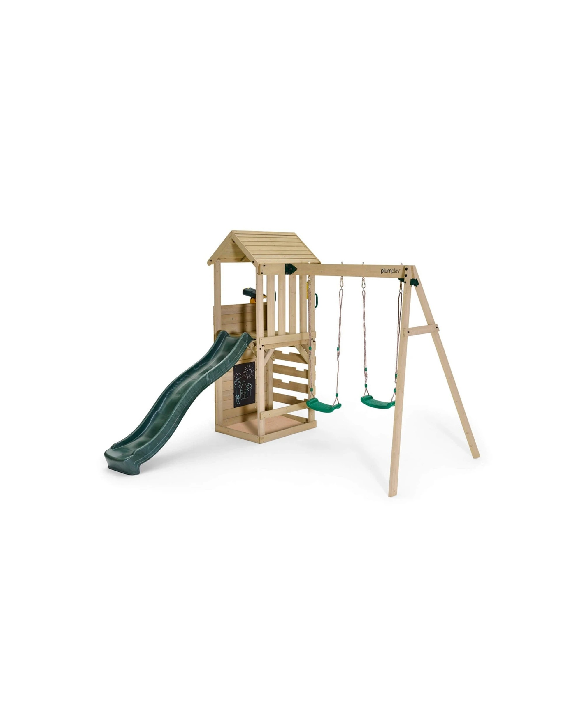 1 Plum Play Au Lookout Tower Playcentre With Swings Wooden Climbing Frame - Green, 1 of 9