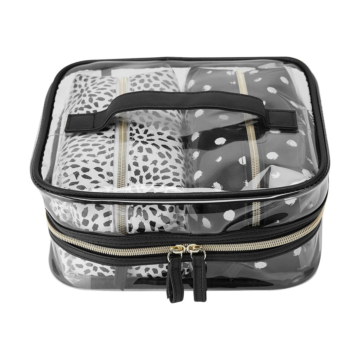 1 3 Piece Cosmetic Bag Set - Clear & Print, 1 of 8