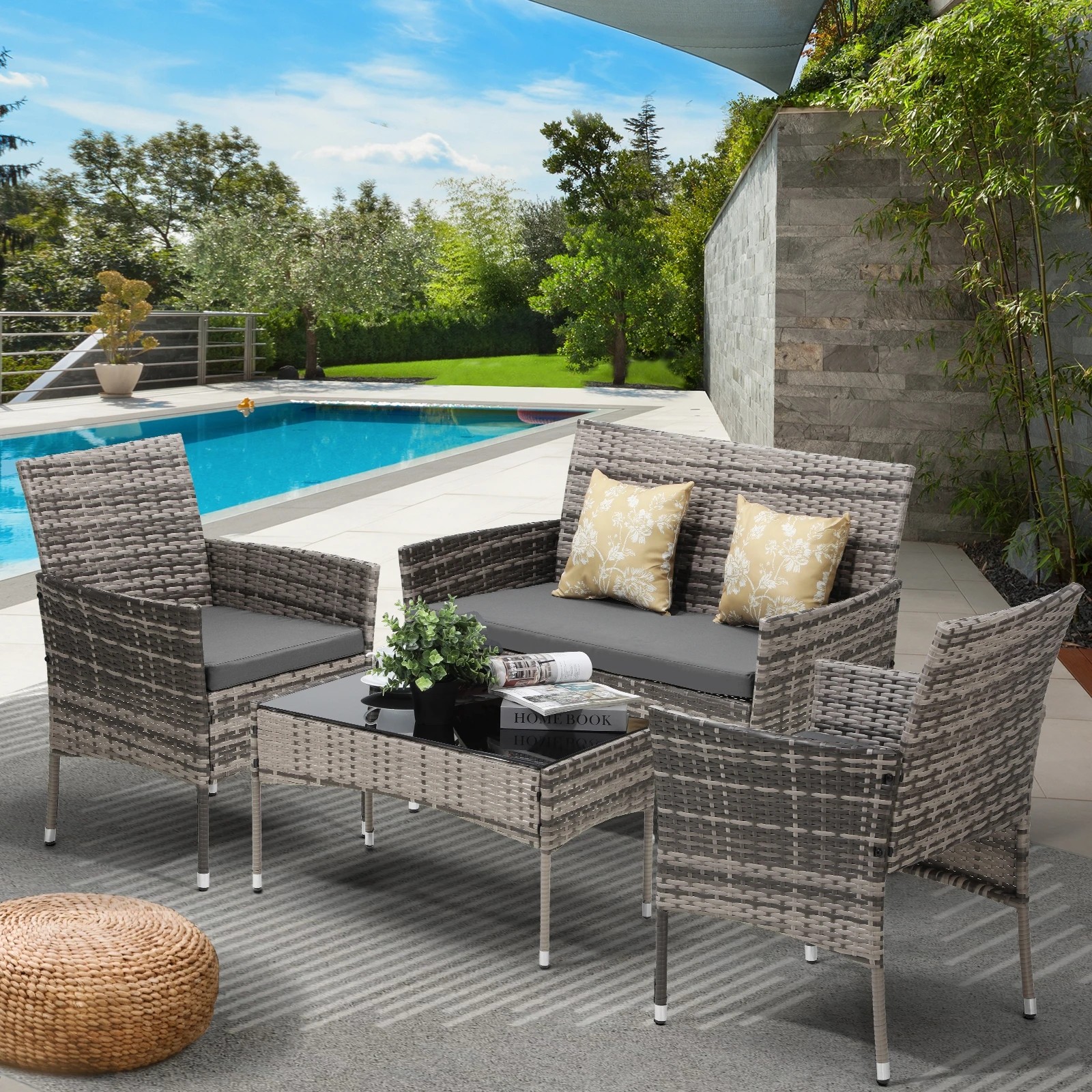10 Livsip Outdoor Furniture 4-piece Lounge Setting Chairs Table Wicker Set Patio
 - Grey, 10 of 10