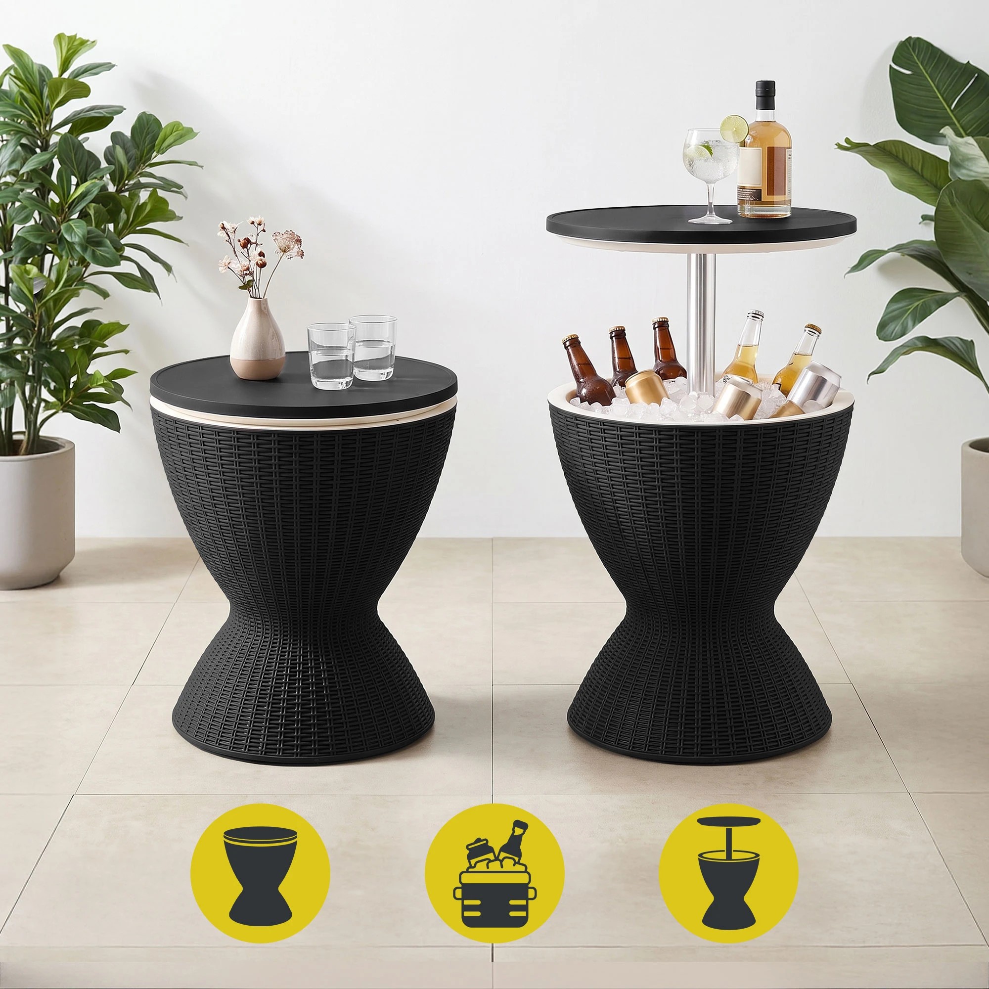 6 Gardeon 2-in-1 Outdoor Bar Table Portable Ice Bucket Cooler 30L Adjustable Top - Black, 6 of 9