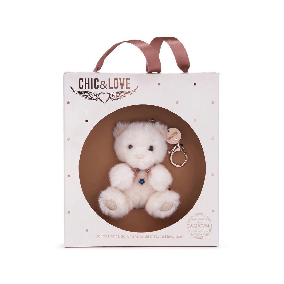 1 Chic & Love - Bailey Bear Bag Charm & Necklace September - Gift Set - White, 1 of 4