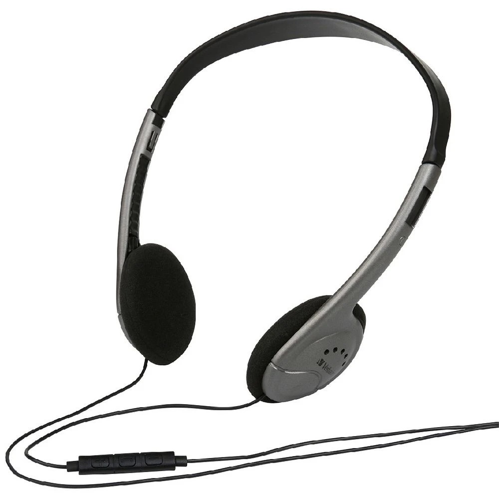 1 Verbatim Multimedia Headset with Inline Mic Grey and Black, 1 of 3
