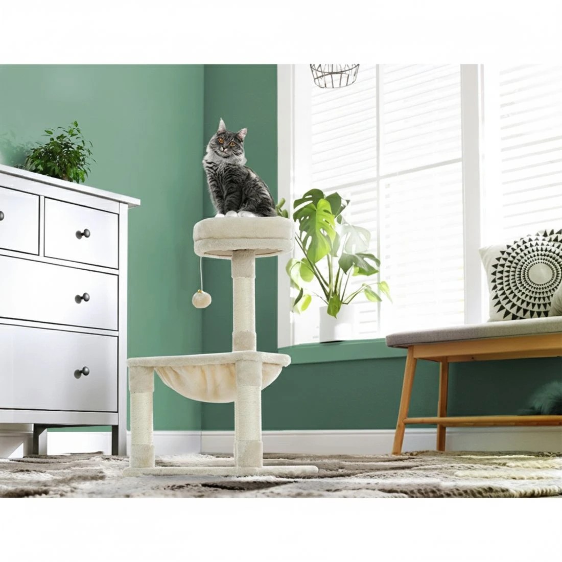 3 i.Pet Cat Tree 69cm Scratching Post Tower Scratcher Wood Condo Toys House - Beige, 3 of 5