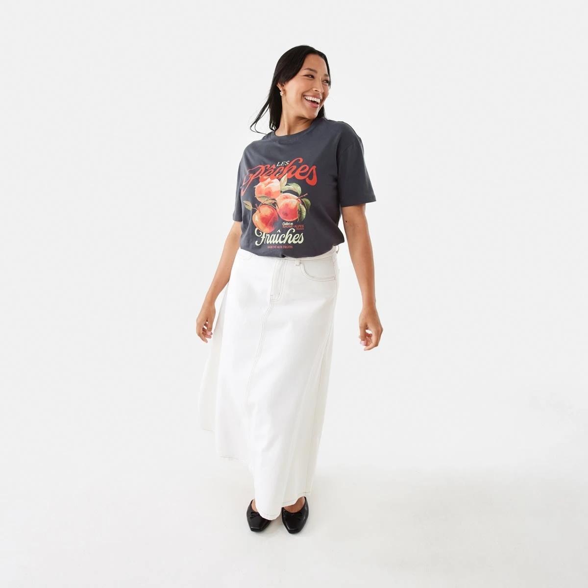 2 Denim A-Line Maxi Skirt Ecru, 2 of 7