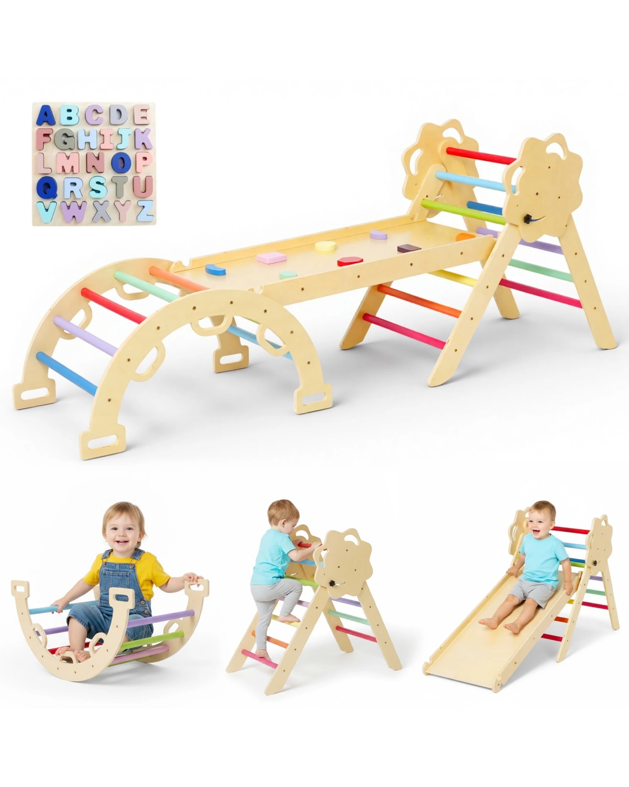 5 Advwin 8-in-1 Baby Climbing Frame Set Wooden Toddler Climbing Toys Kids Playground Climber Playset Jungle Gyms, 5 of 8