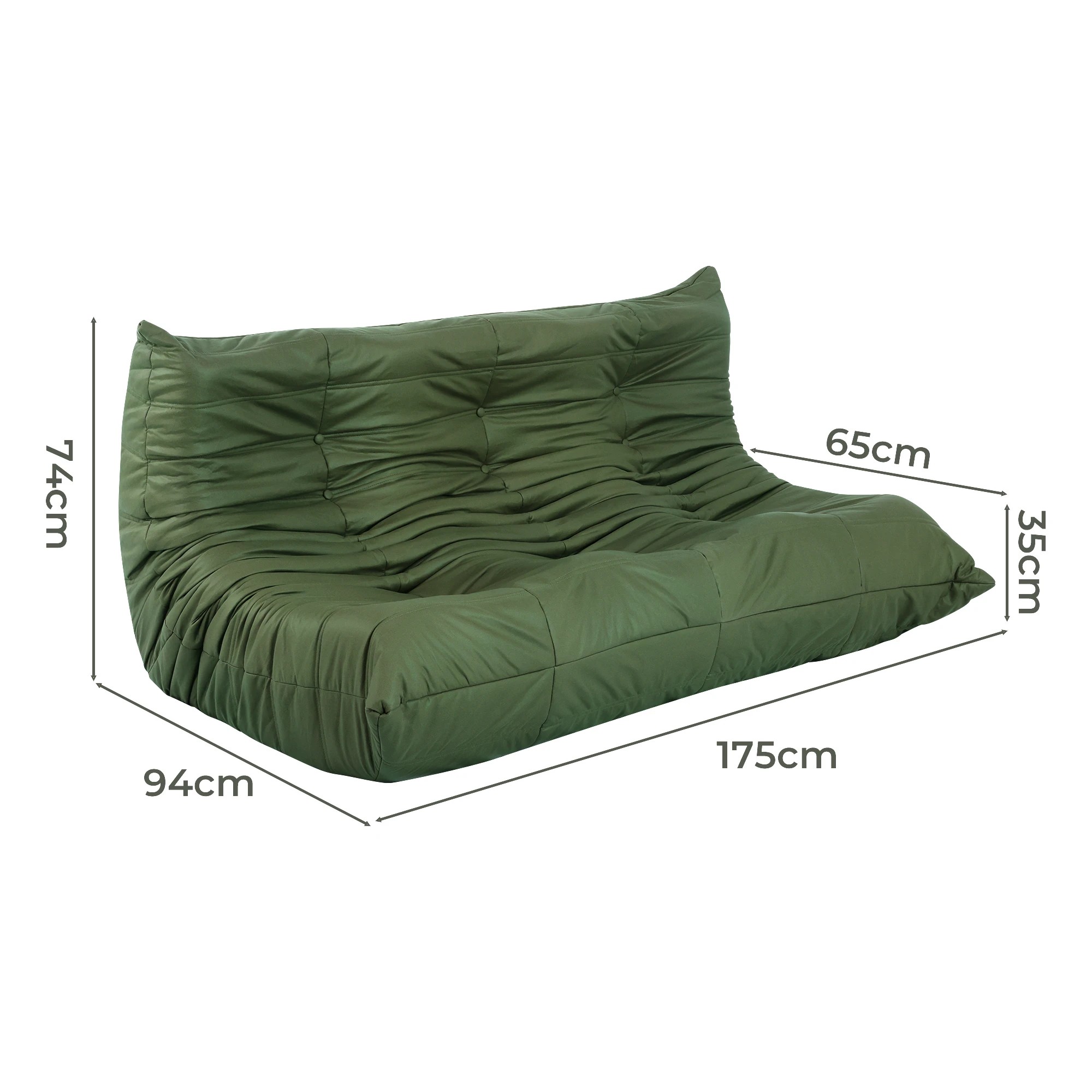 3 Levede Floor Chair Caterpillar Sofa Replica Lazy Foam Recliner Couch 3 Seater - Green, 3 of 9