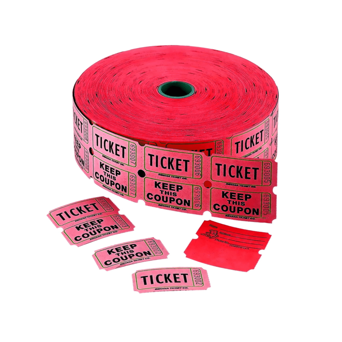 1 RI Novelty Red Raffle Ticket Roll 1000 Double Tickets, 1 of 1