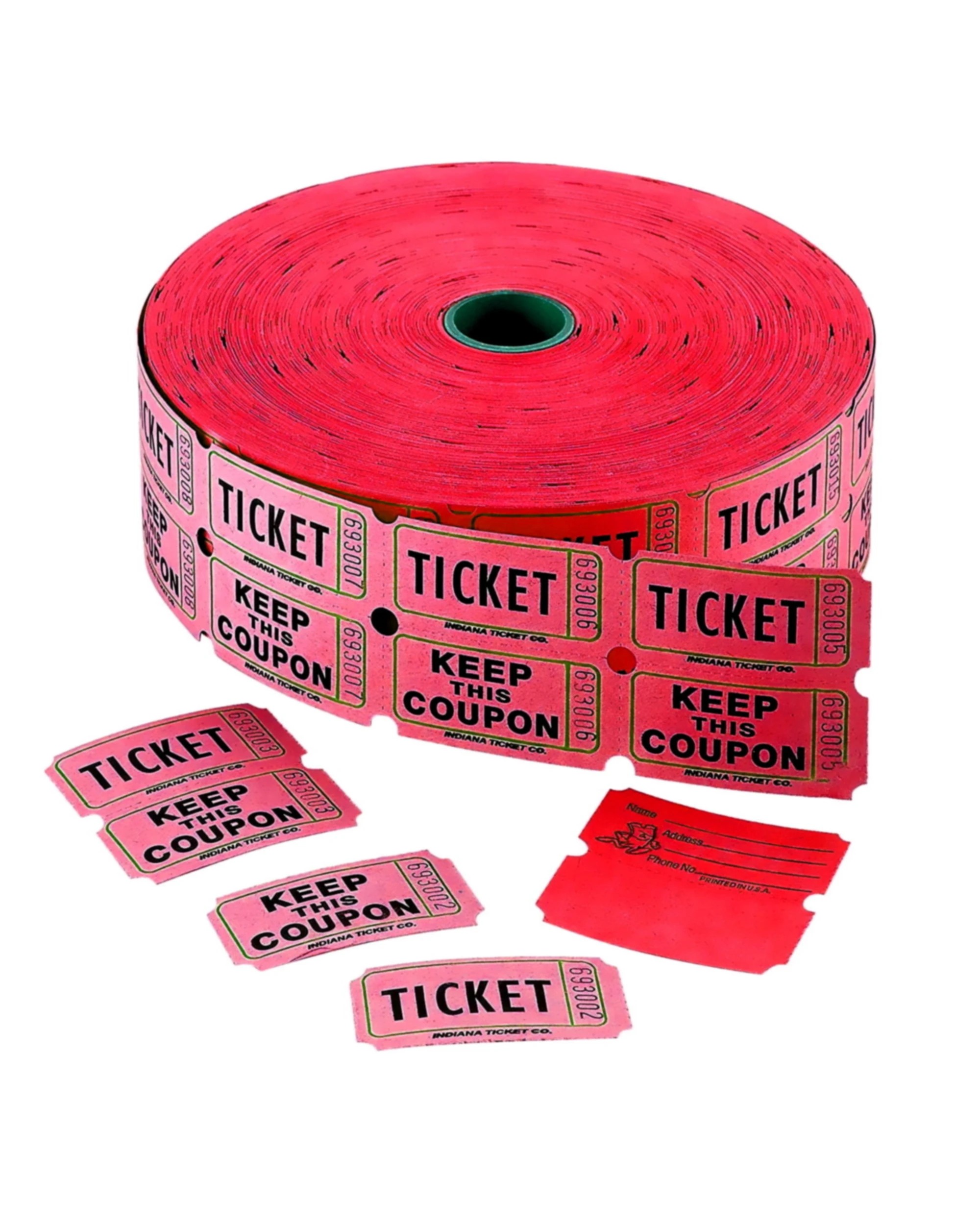 1 Partyrama Red Raffle Ticket Roll 1000 Double Tickets, 1 of 1