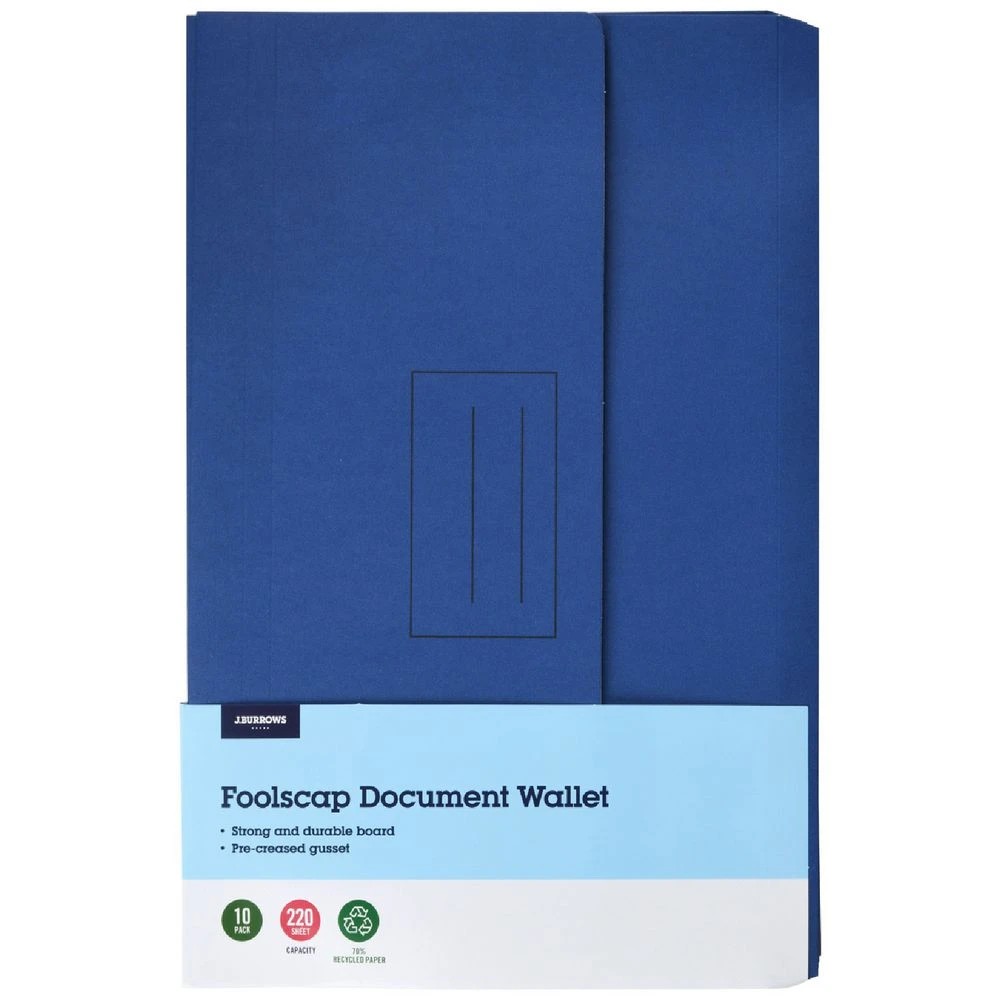 1 J.Burrows Foolscap Document Wallet Navy 10 Pack, 1 of 4