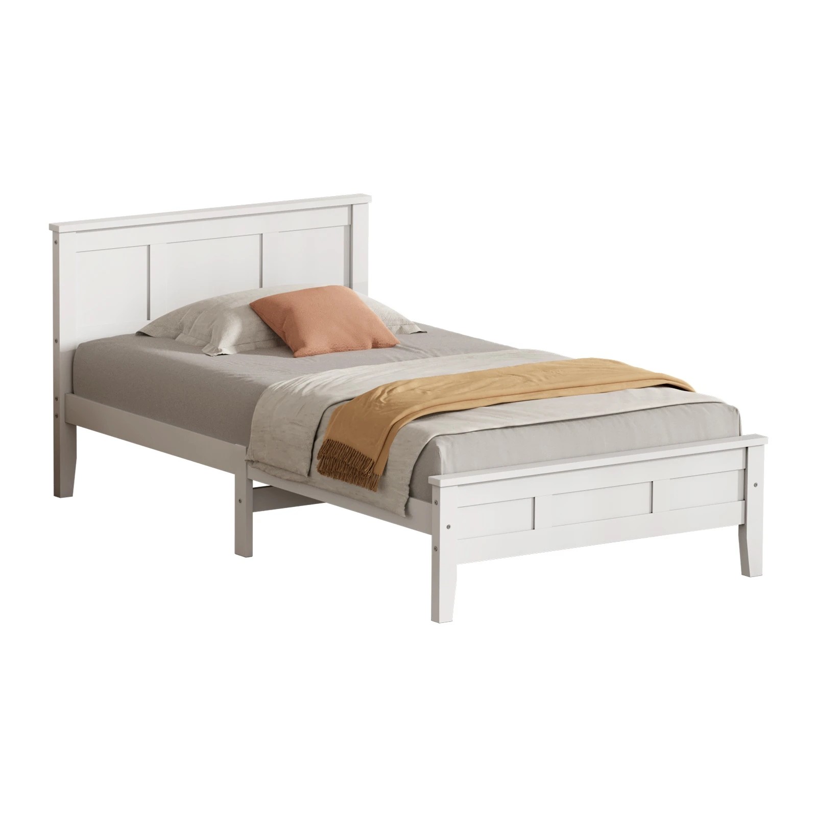 1 Oikiture Single Wooden Bed Frame with Slatted Base Headboard Pine Timber Single - White, 1 of 9