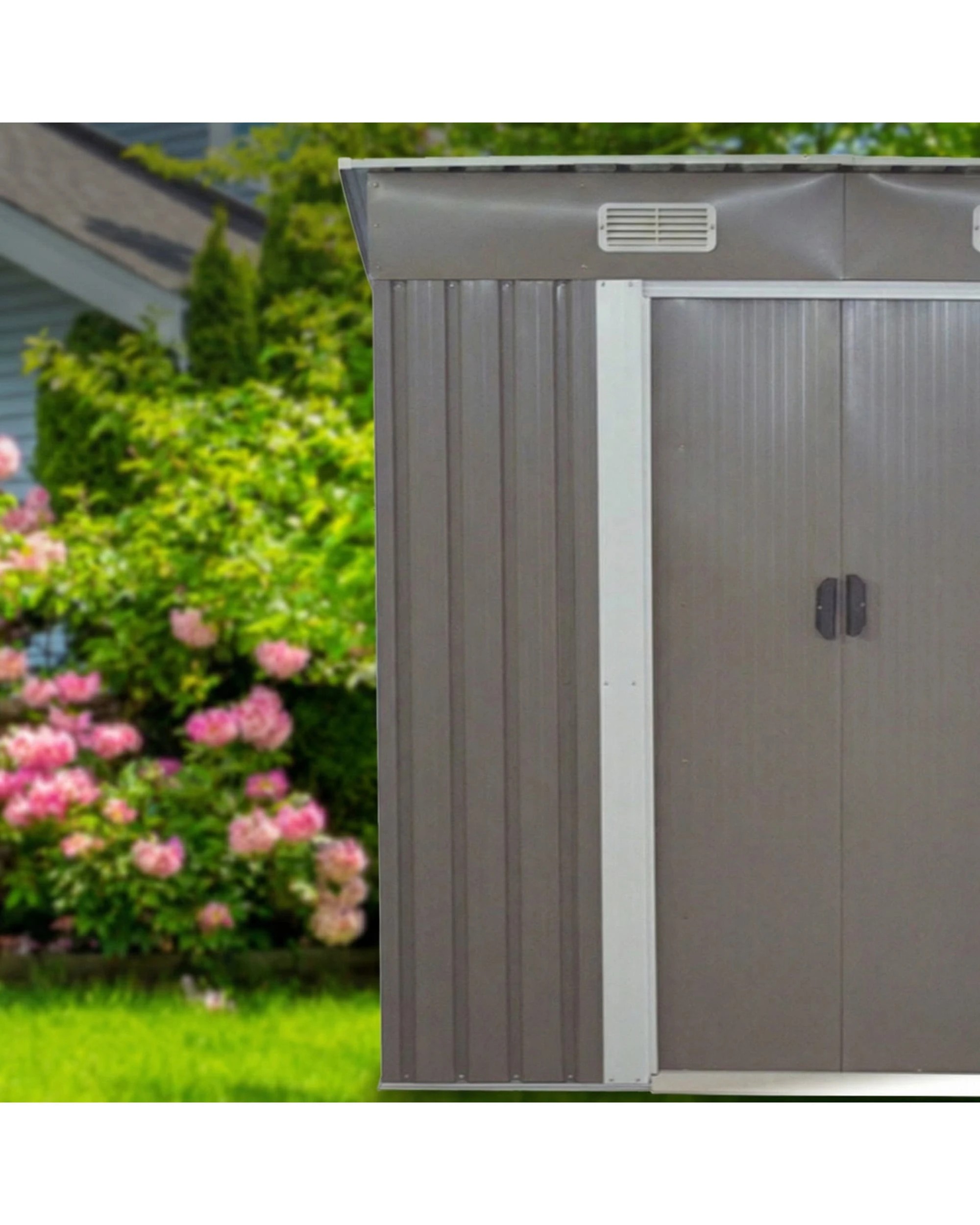 5 Wallaroo 4ft x 8ft Garden Sheds Tool Storage Outdoor Workshop Shelter Flat Roof with Base - Grey, 5 of 9