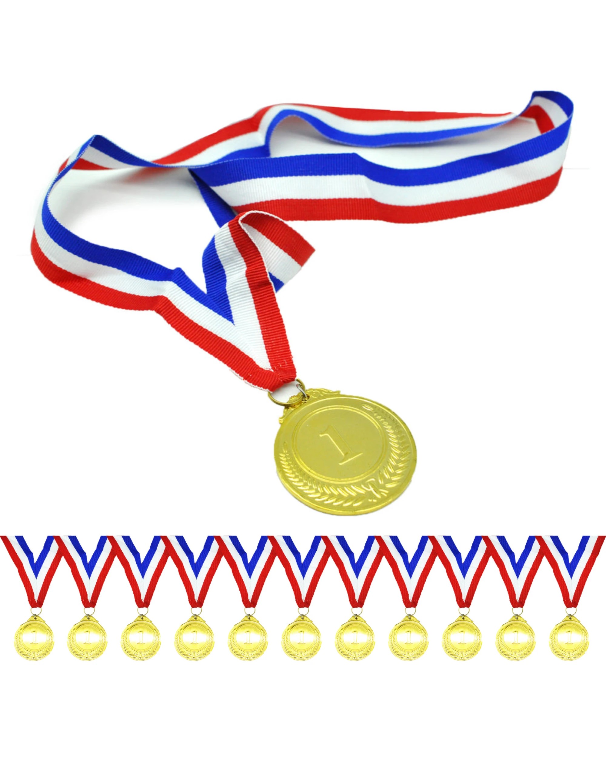 1 BR Costumes Gold Winner Medals with 46cm Ribbon - Set of 12, 1 of 4