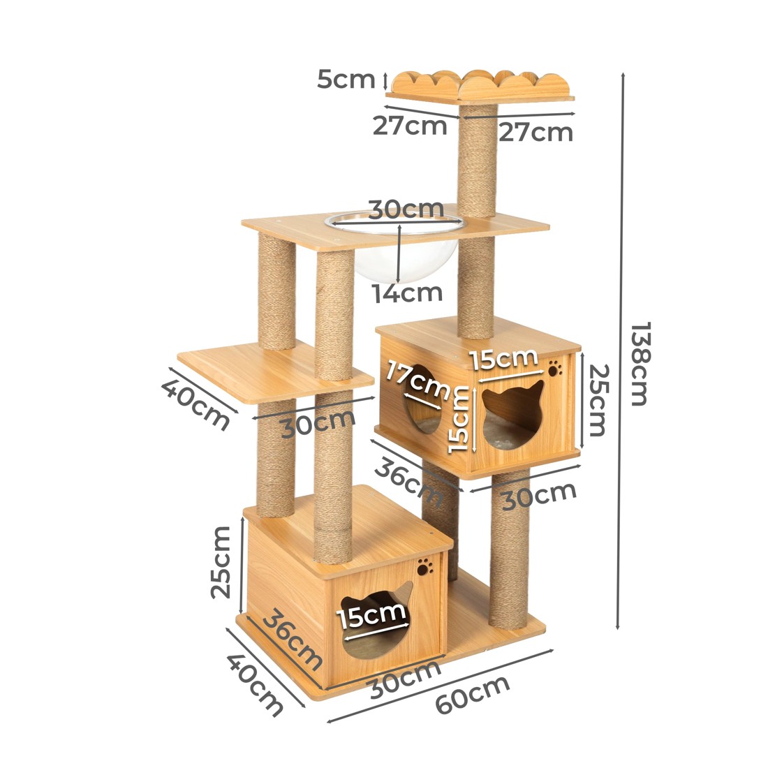 2 Pawz Wooden Cat Tree 138cm, 2 of 3